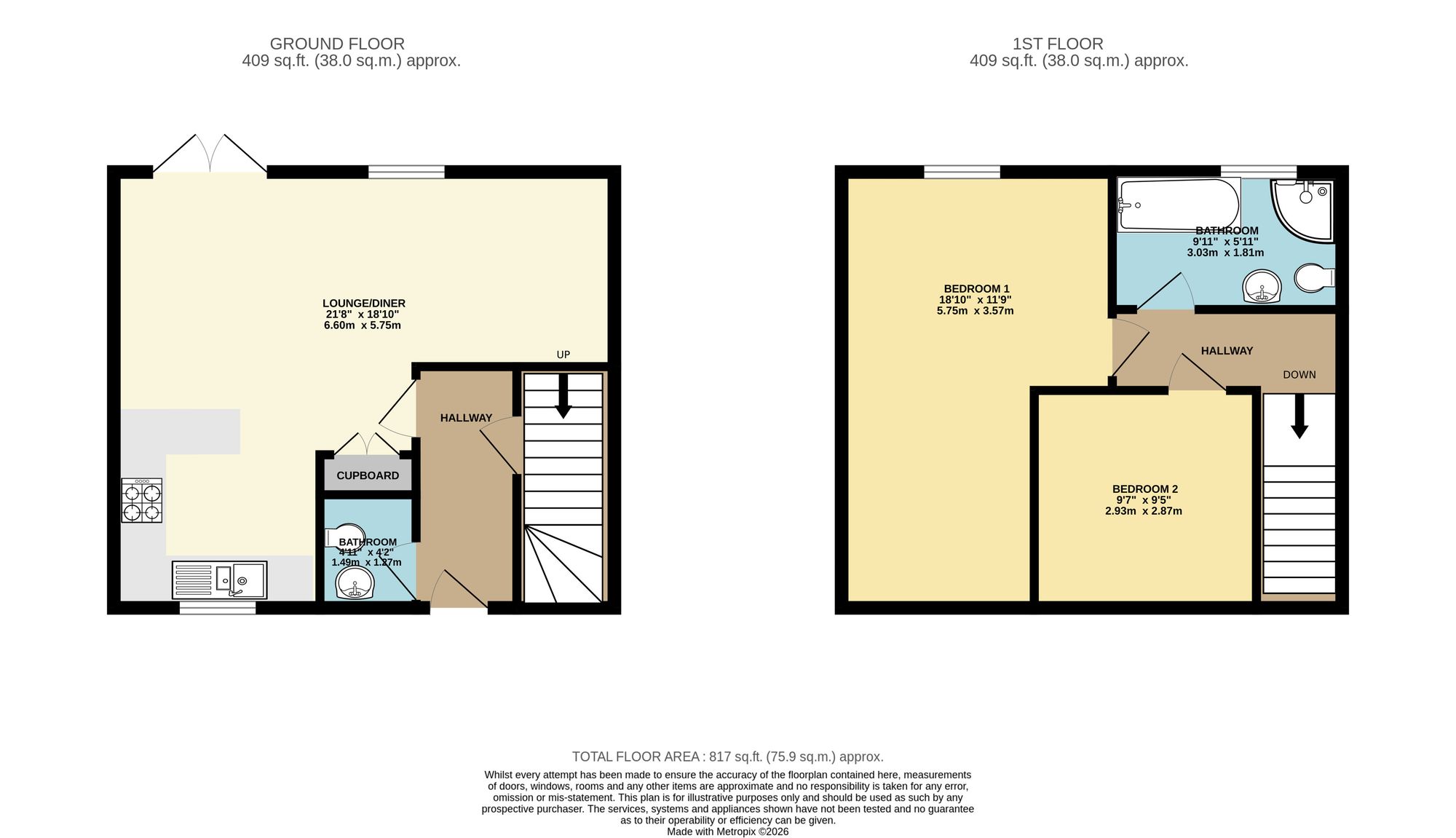2 bed end of terrace house to rent in Frog Lane, Ilminster, TA19 - Property floorplan