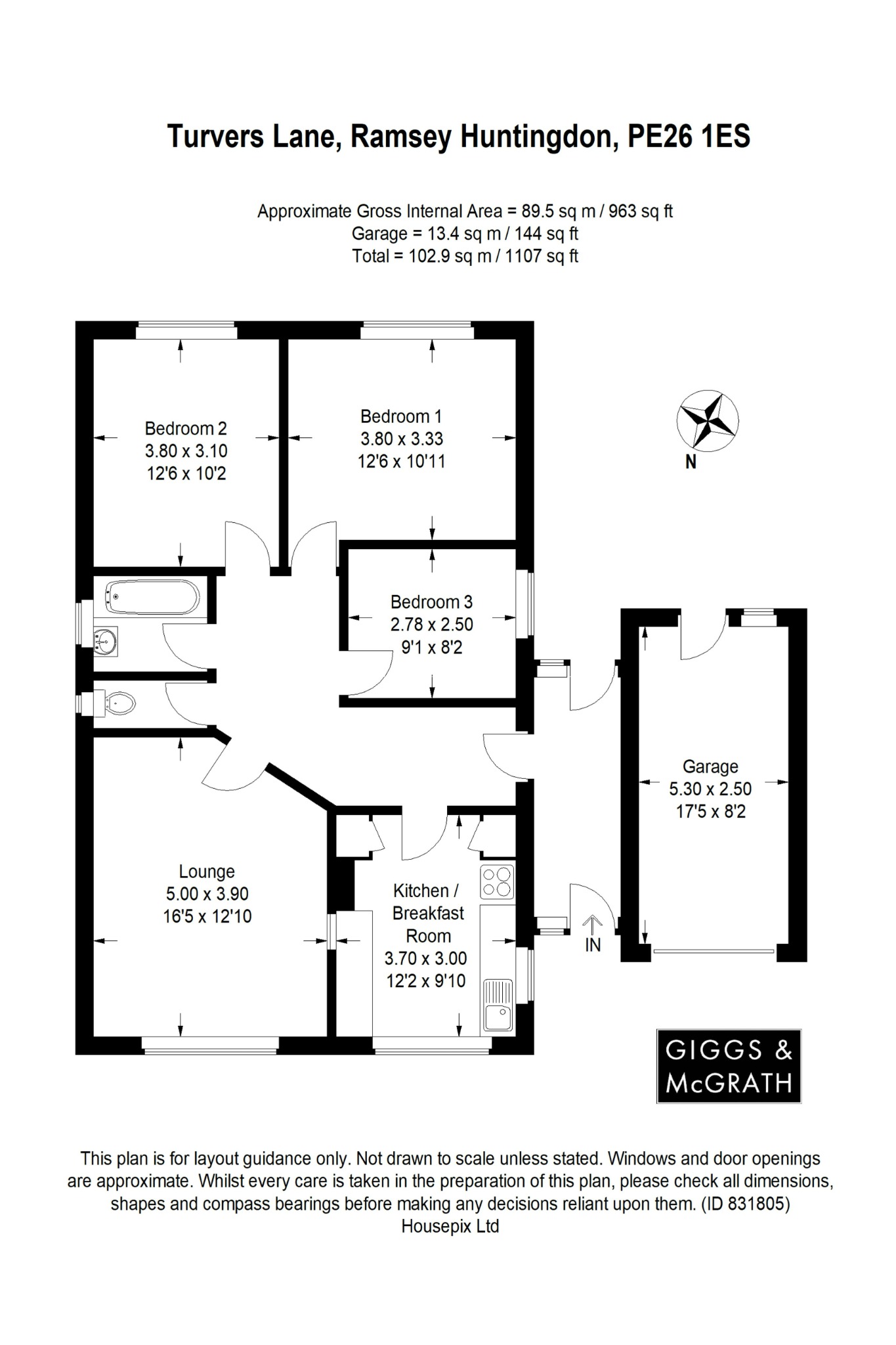 3 bed detached bungalow for sale in Turvers Lane, Huntingdon - Property Floorplan