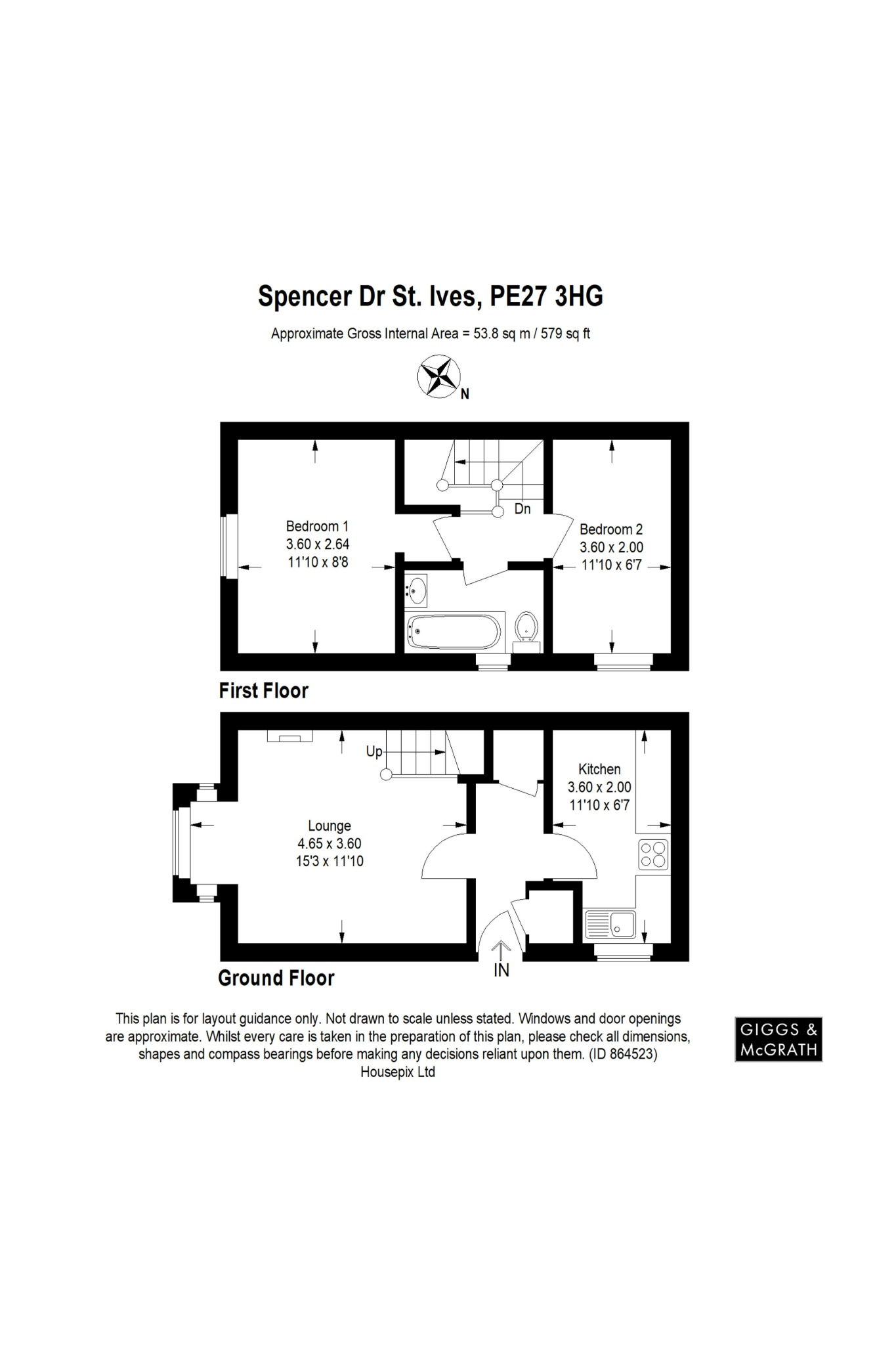 2 bed terraced house for sale in Spencer Drive, St. Ives - Property Floorplan