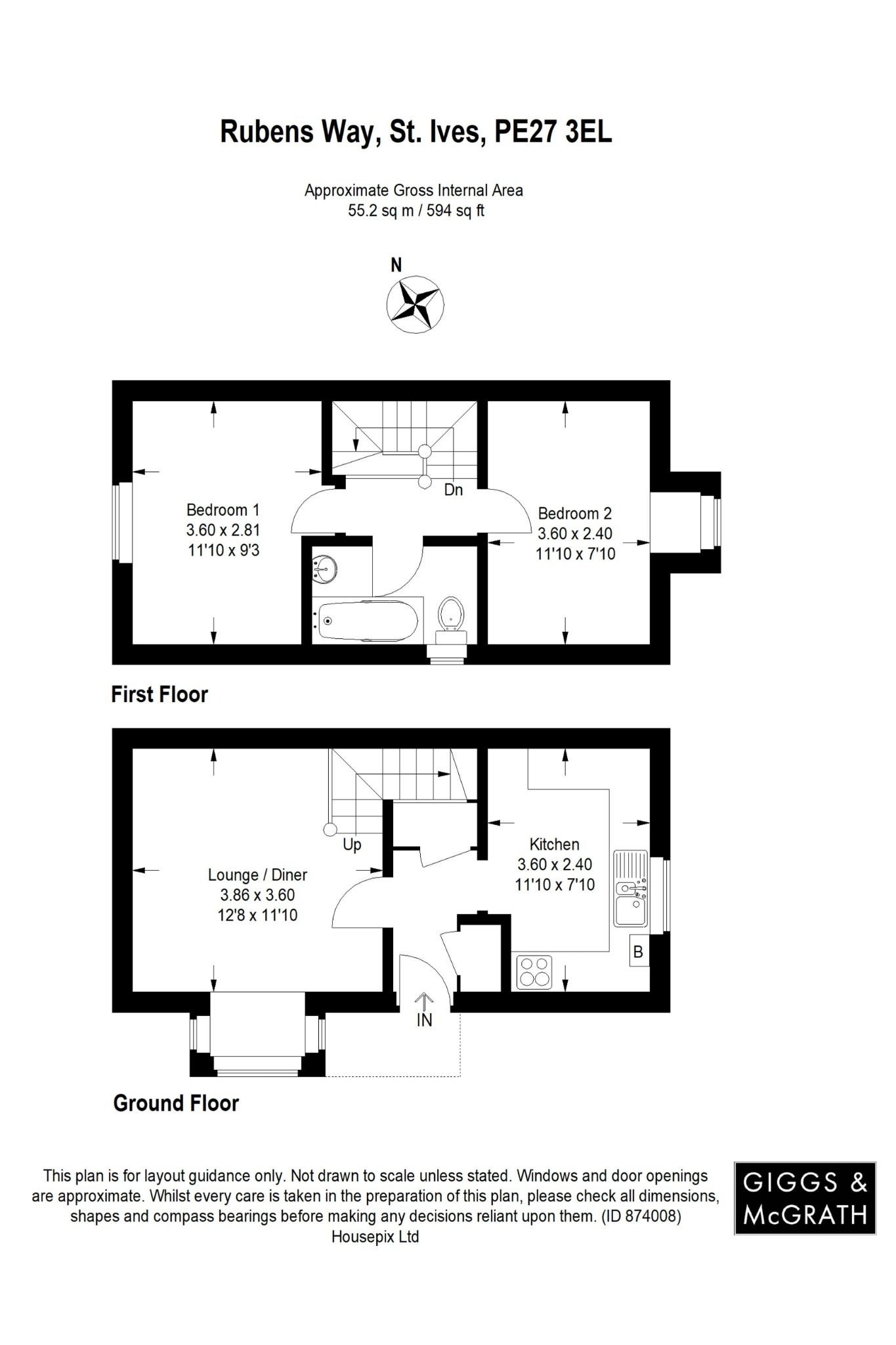 2 bed end of terrace house for sale in Rubens Way, St. Ives - Property Floorplan