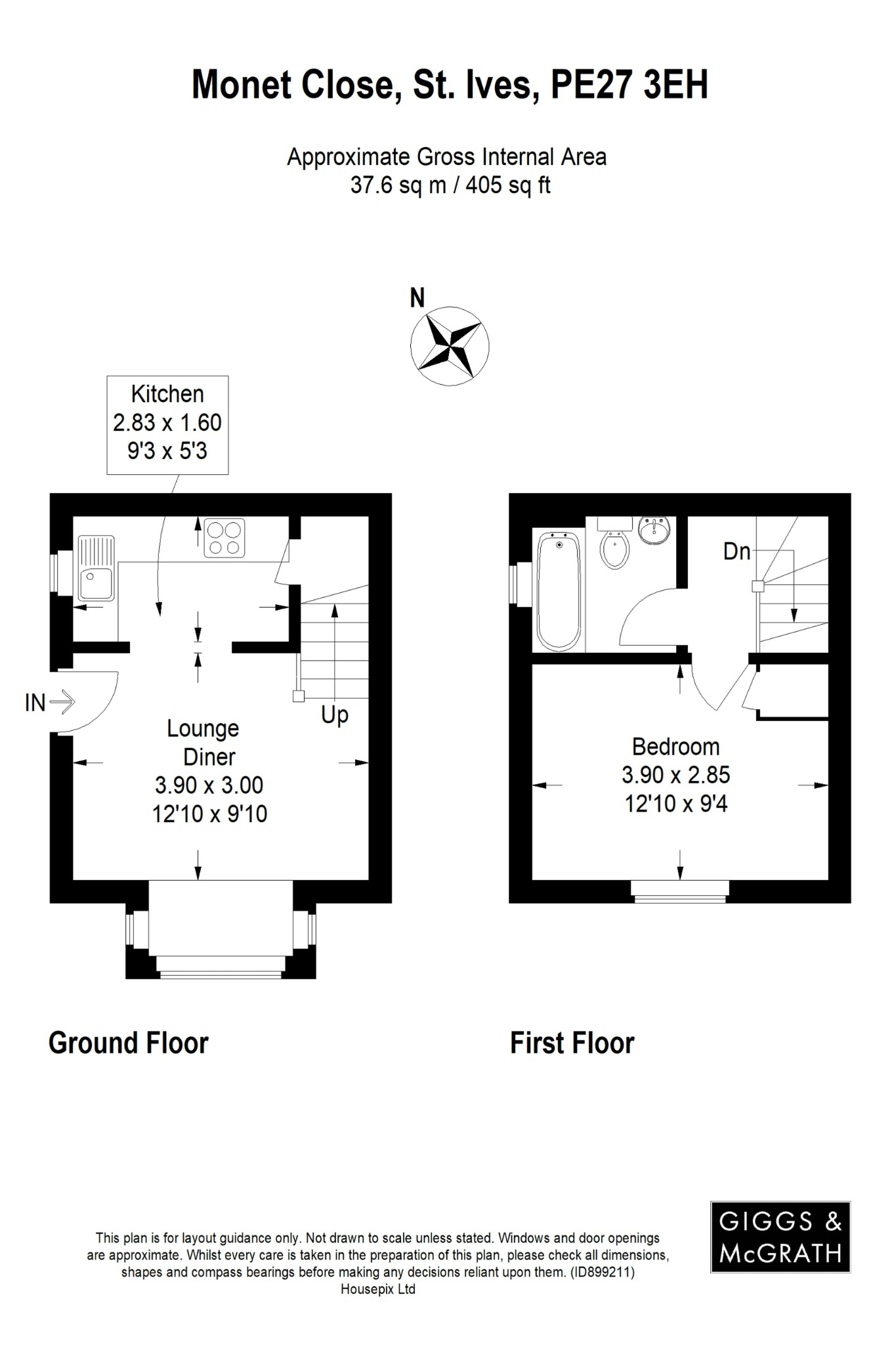 1 bed terraced house for sale in Monet Close, St. Ives - Property Floorplan