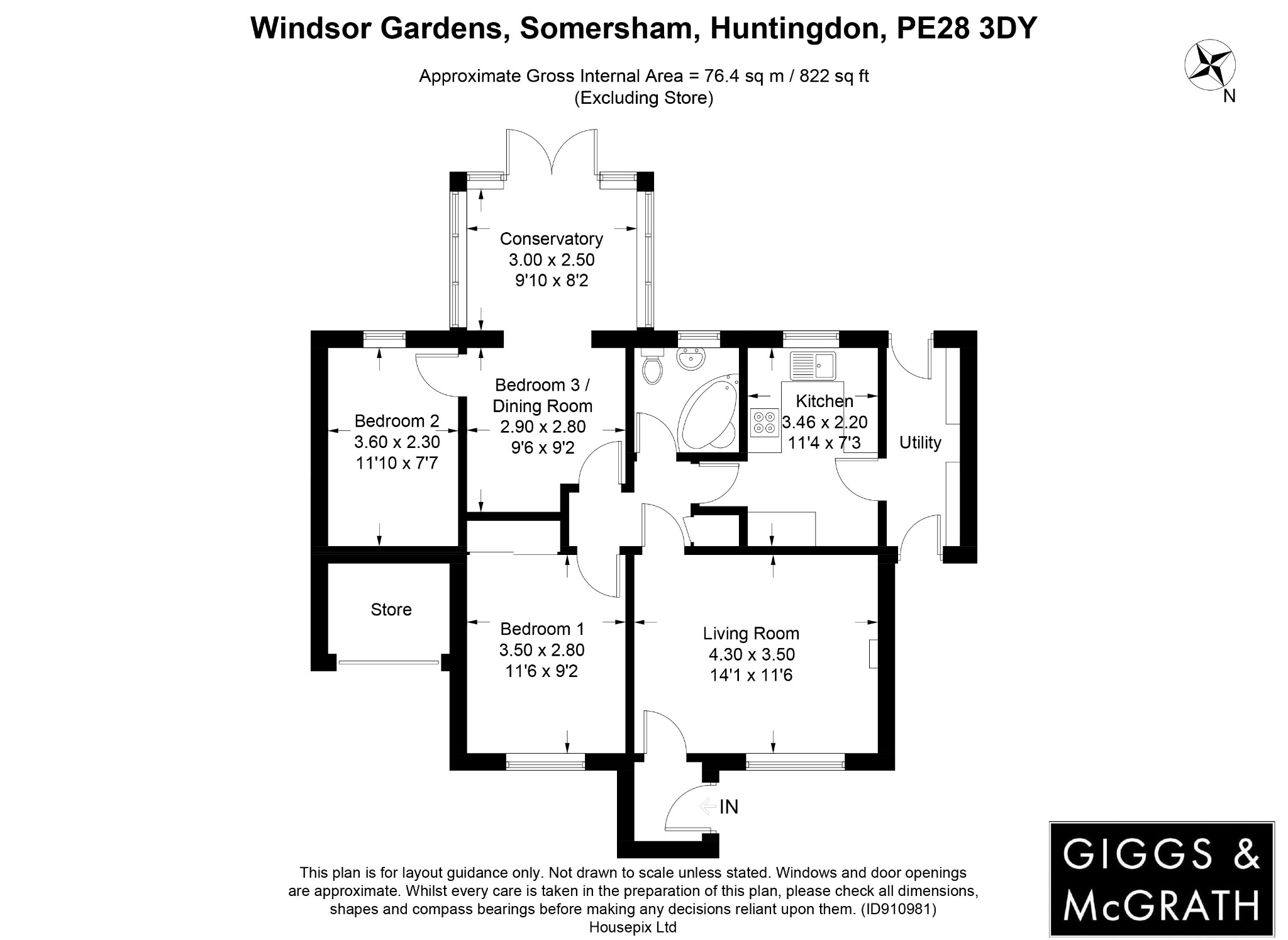 2 bed semi-detached bungalow for sale in Windsor Gardens, Huntingdon - Property Floorplan