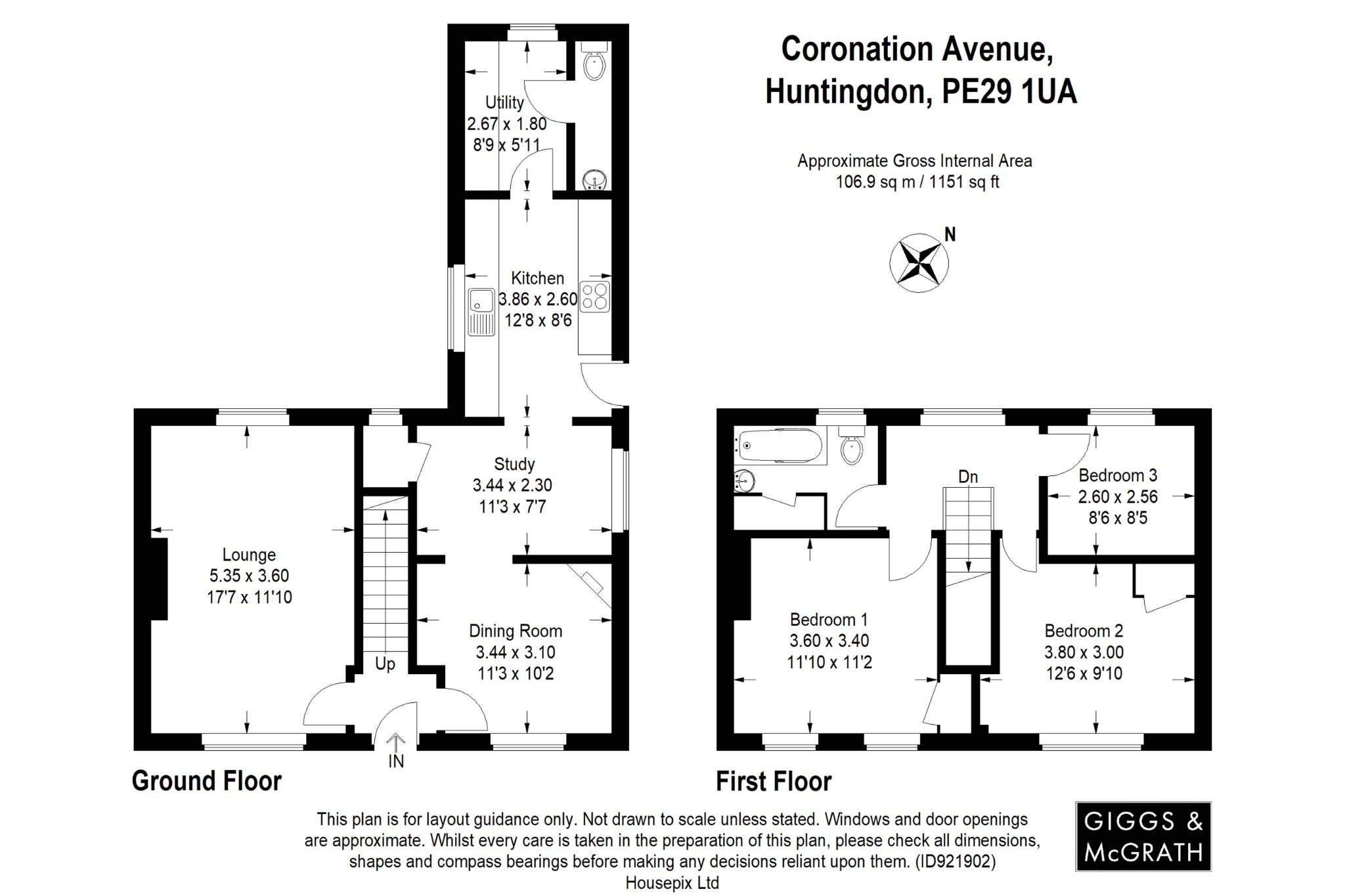 3 bed semi-detached house for sale in Coronation Avenue, Huntingdon - Property Floorplan
