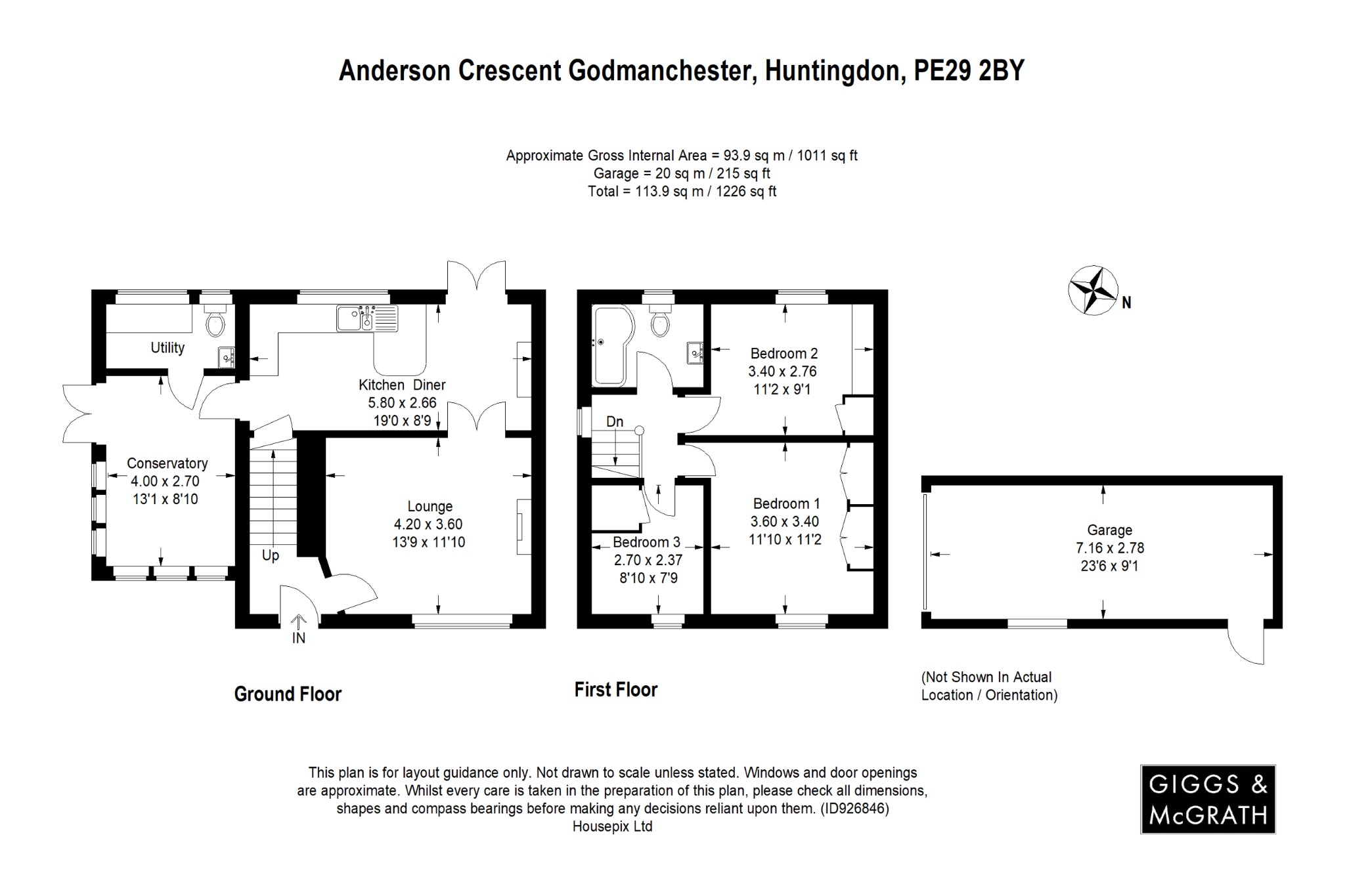 3 bed semi-detached house for sale in Anderson Crescent, Huntingdon - Property Floorplan