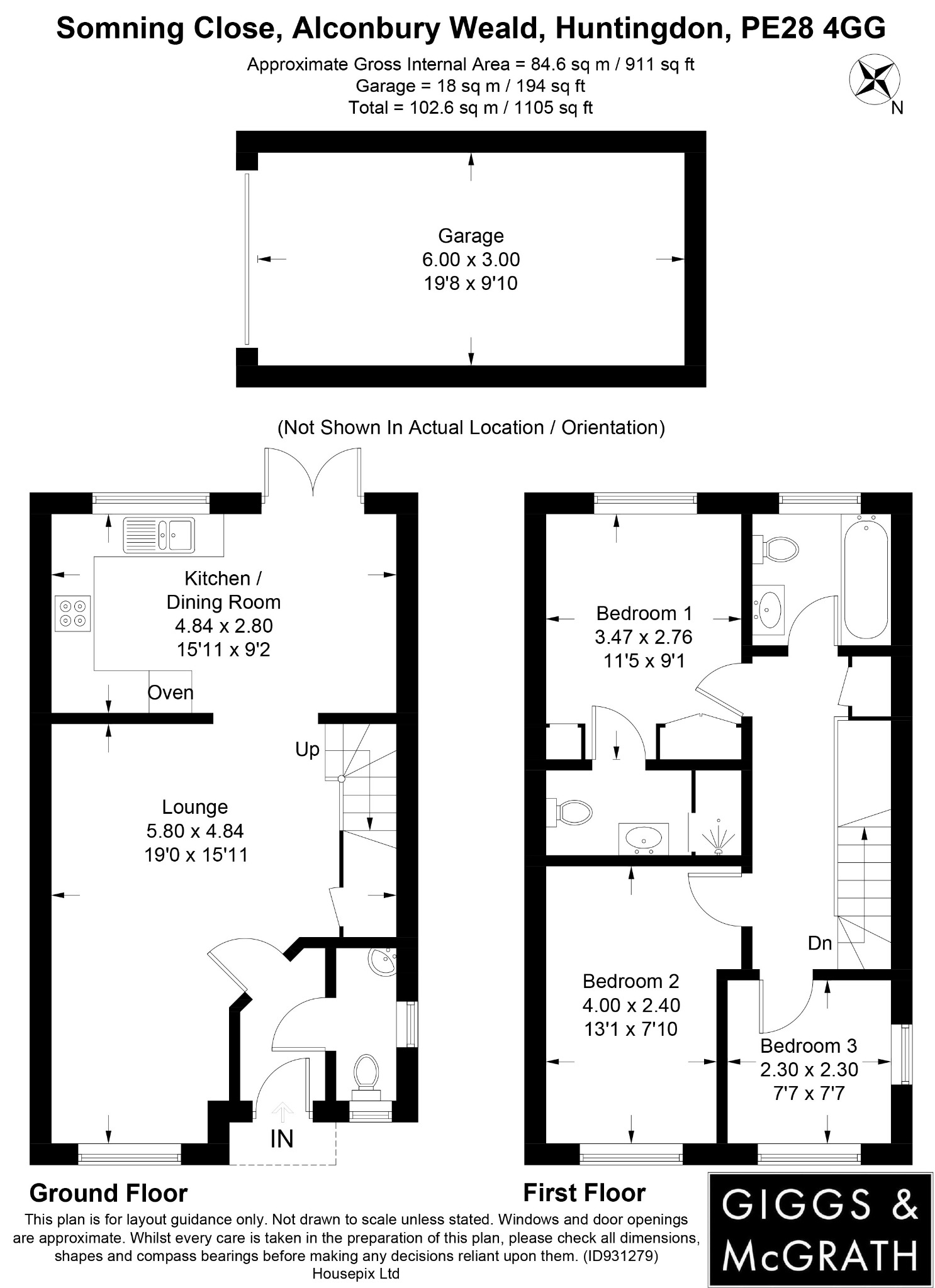 3 bed semi-detached house for sale in Somning Close, Huntingdon - Property Floorplan