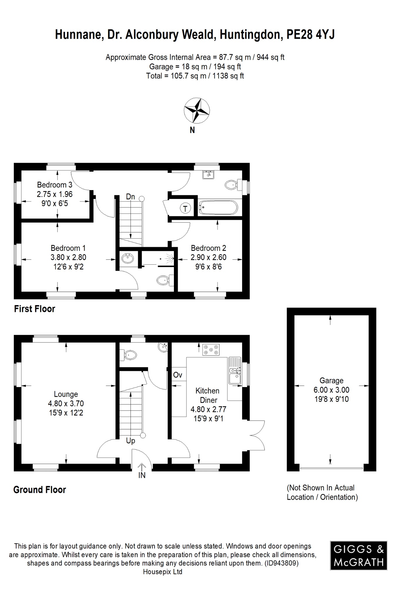 3 bed detached house for sale in Hunnane Drive, Huntingdon - Property Floorplan