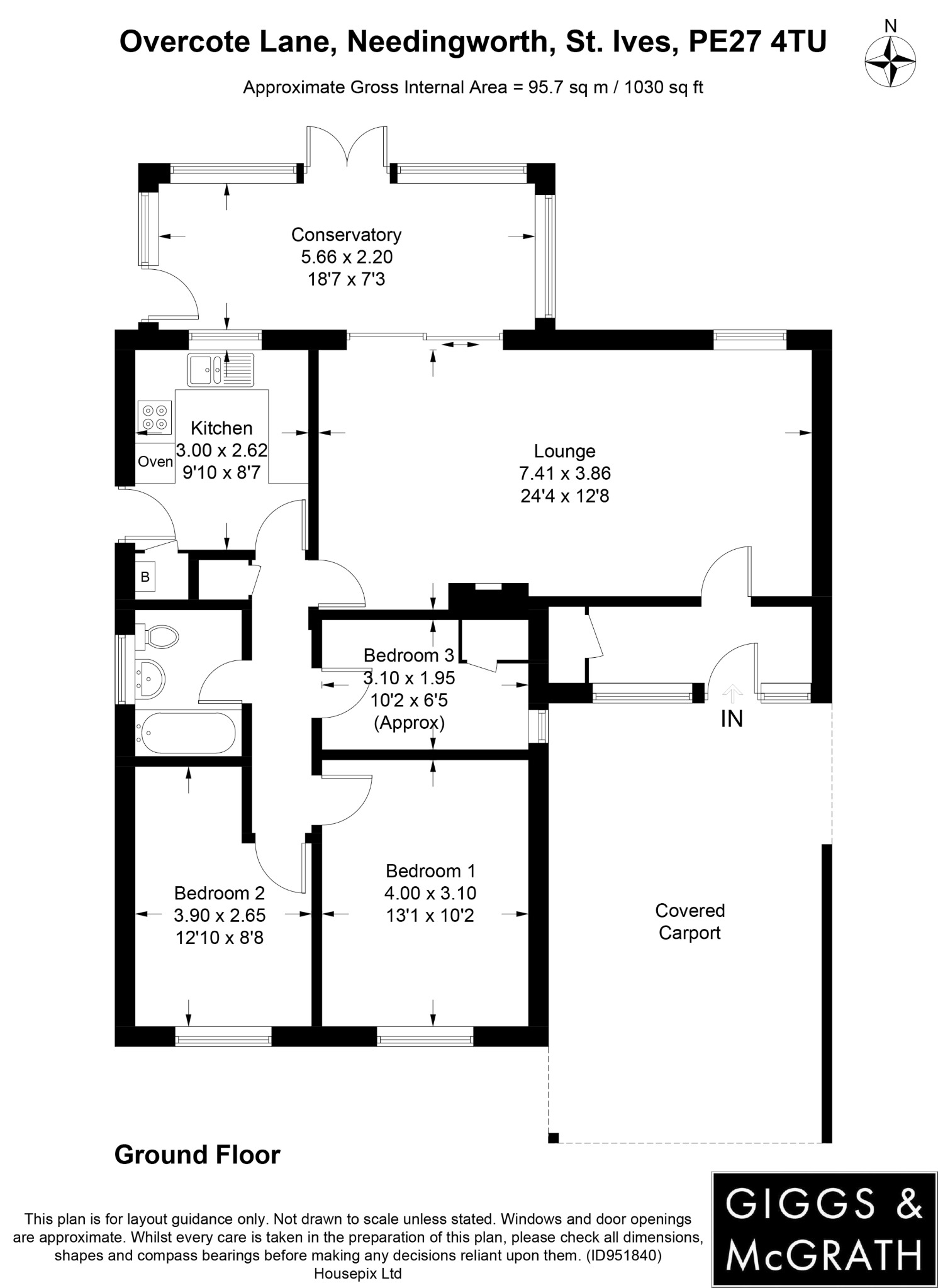 3 bed semi-detached bungalow for sale in Overcote Lane, St. Ives - Property Floorplan