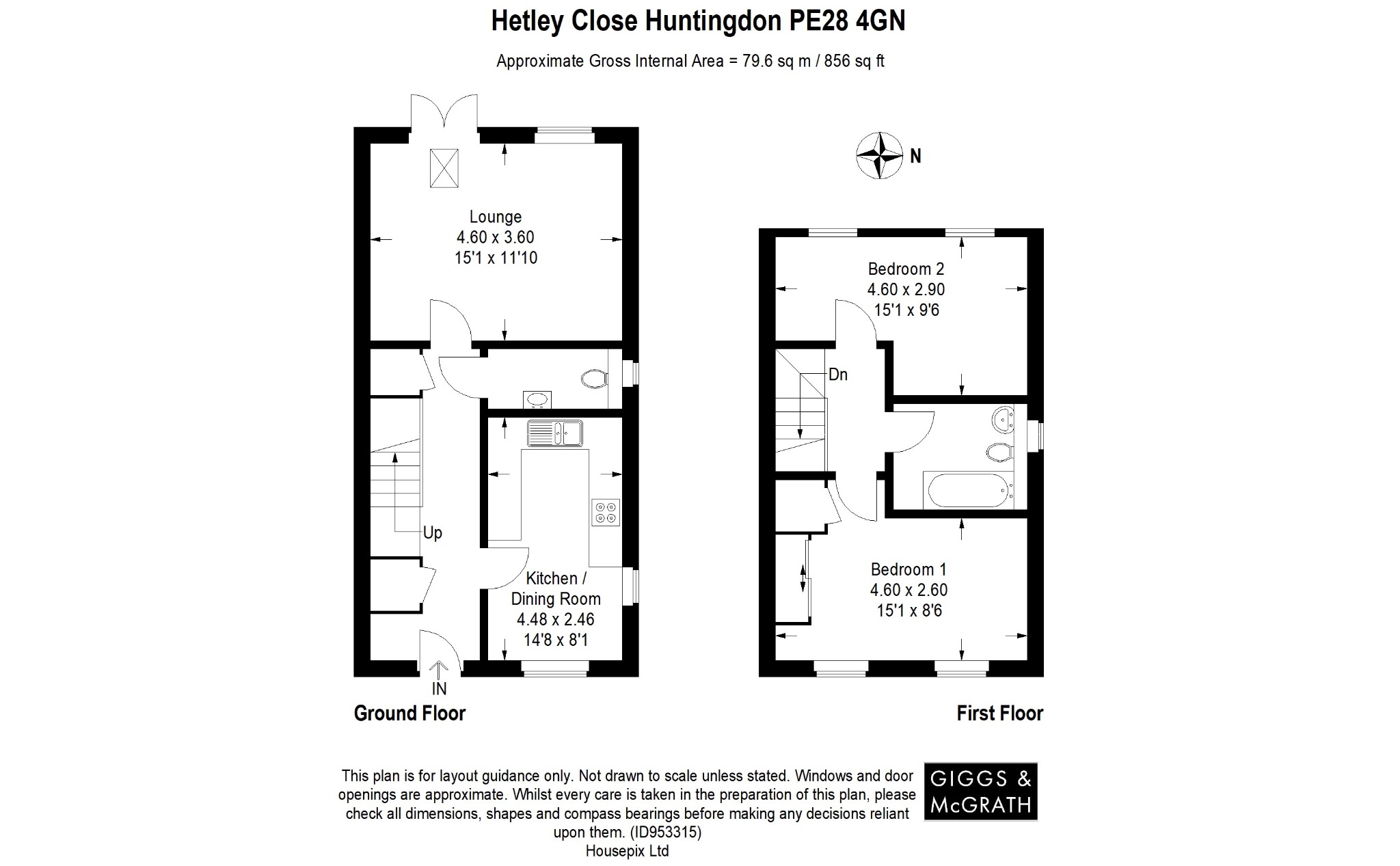 2 bed semi-detached house for sale in Hetley Close, Huntingdon - Property Floorplan