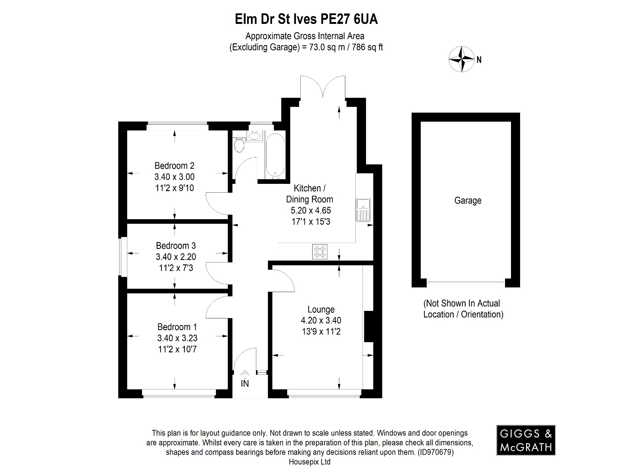 3 bed semi-detached bungalow for sale in Elm Drive, St. Ives - Property Floorplan