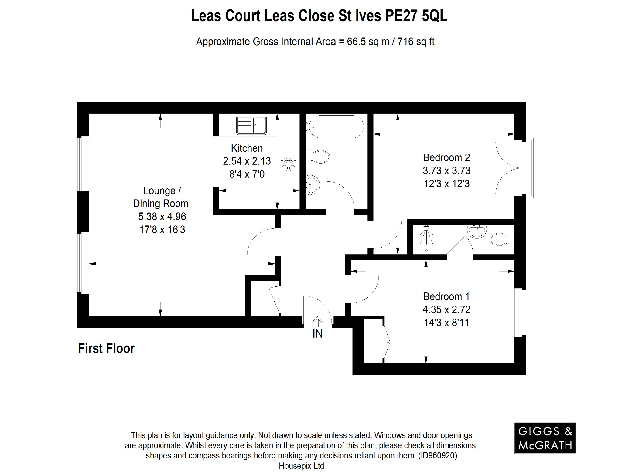 2 bed flat for sale in Leas Close, St. Ives - Property Floorplan