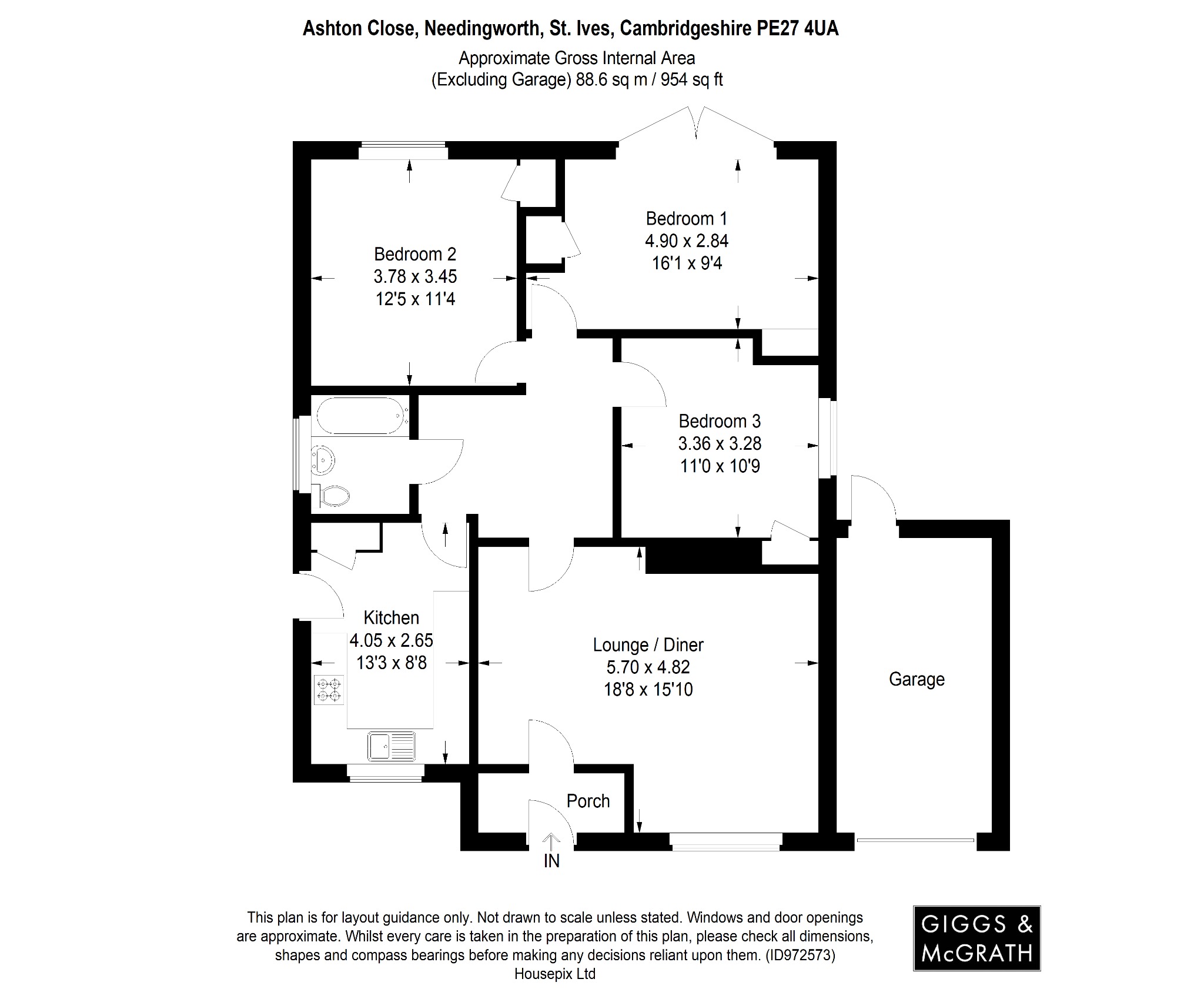 3 bed detached bungalow for sale in Ashton Close, St. Ives - Property Floorplan