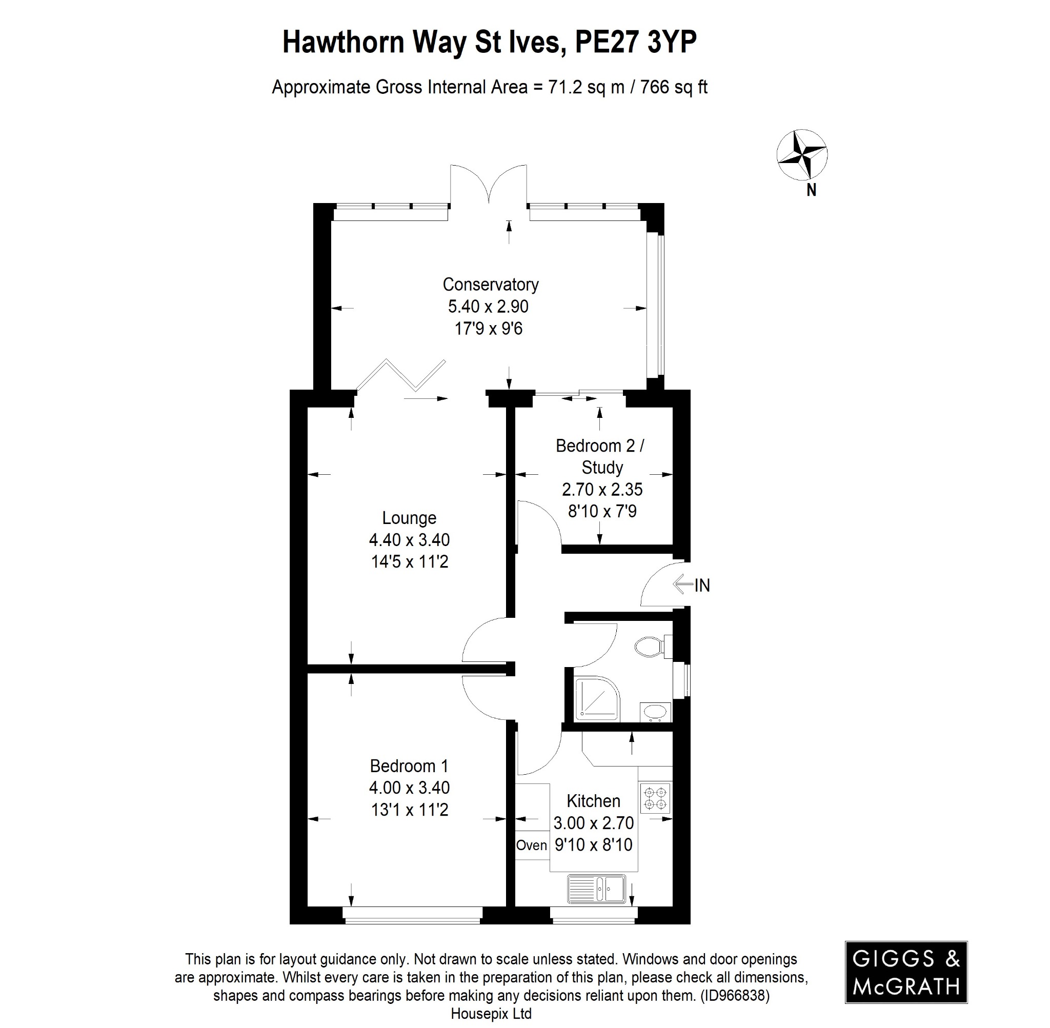 2 bed semi-detached bungalow for sale in Hawthorn Way, St. Ives - Property Floorplan