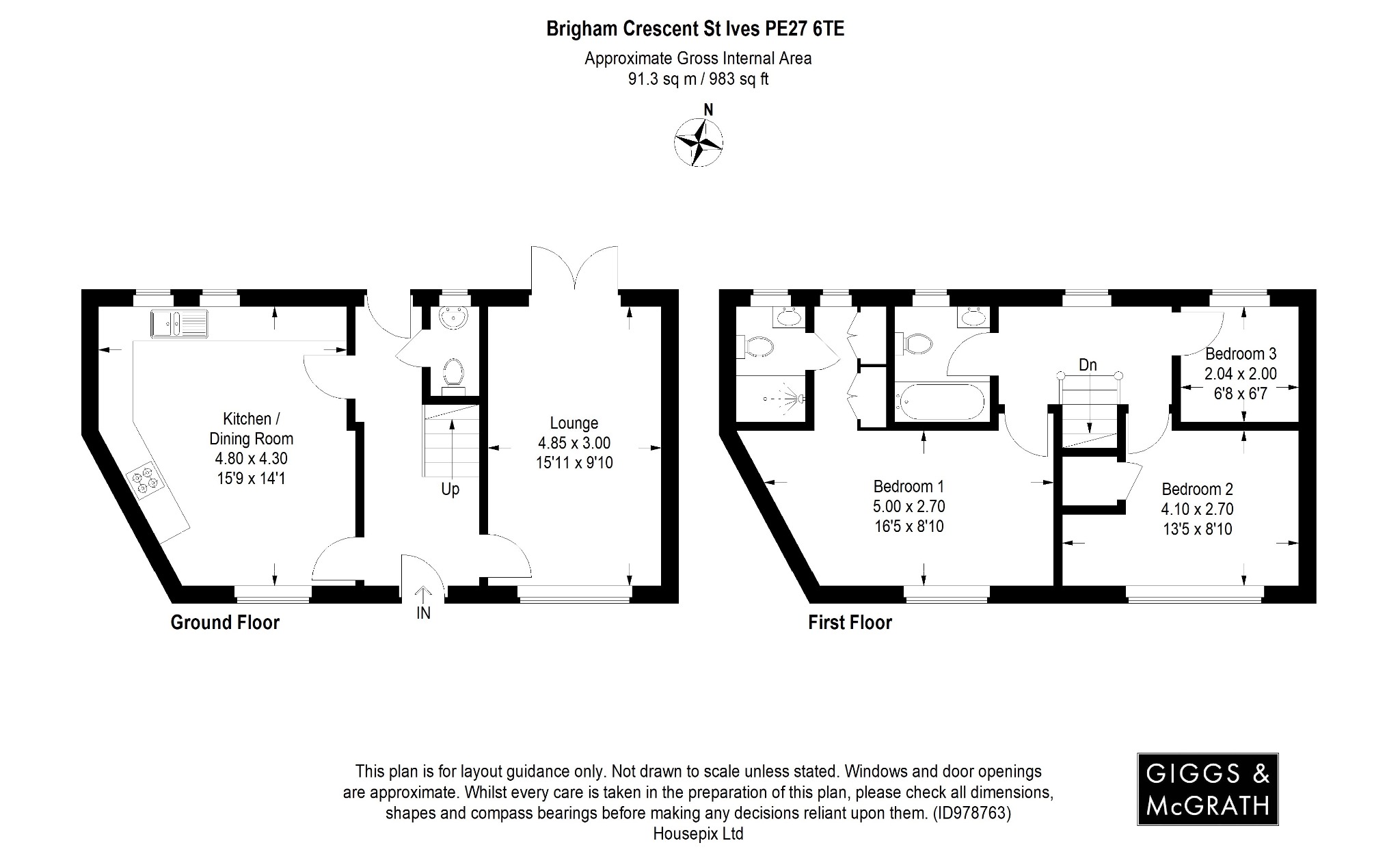 3 bed semi-detached house for sale in Brigham Crescent, St. Ives - Property Floorplan