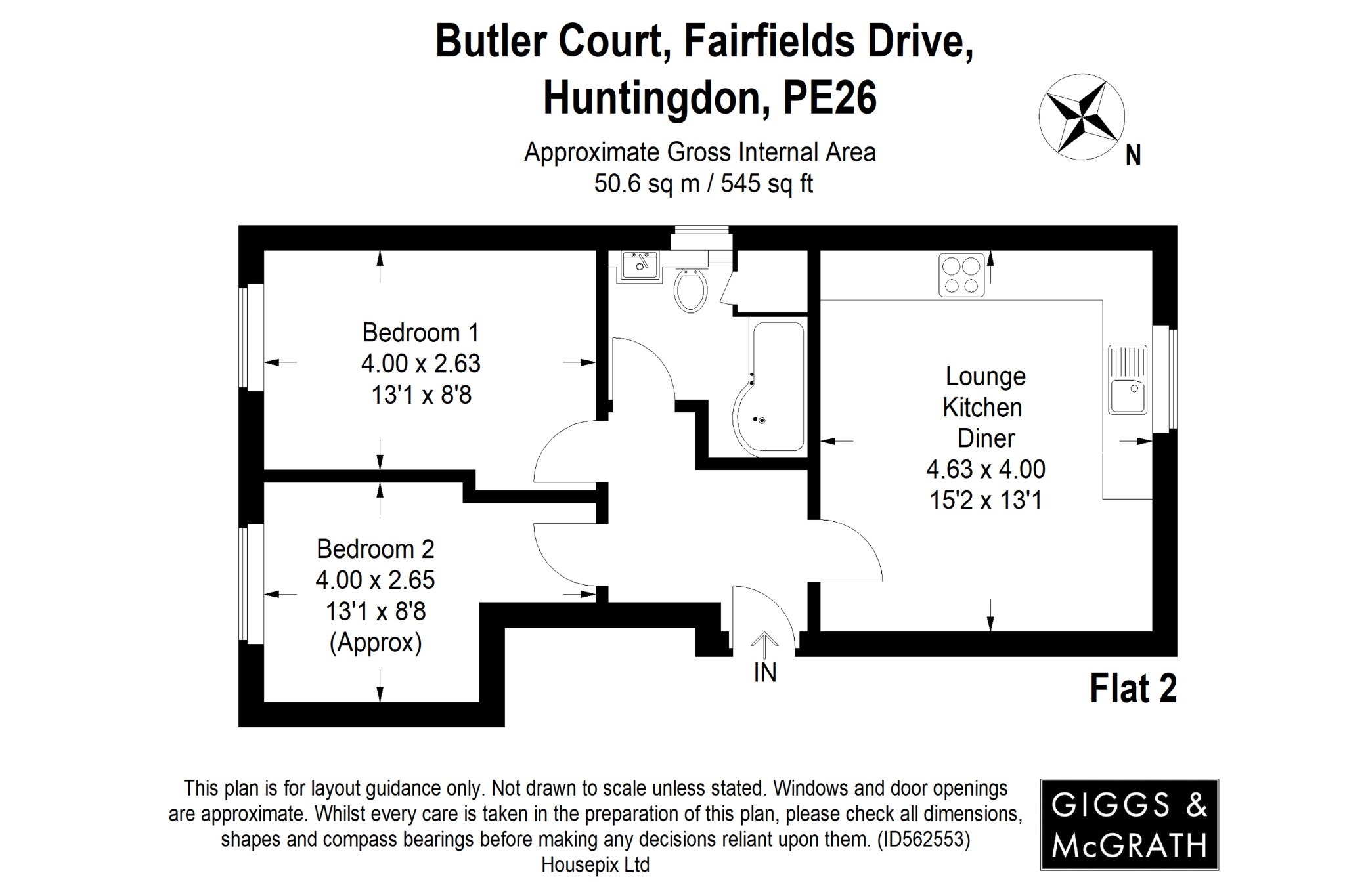 2 bed flat for sale in Fairfields Drive, Huntingdon - Property Floorplan