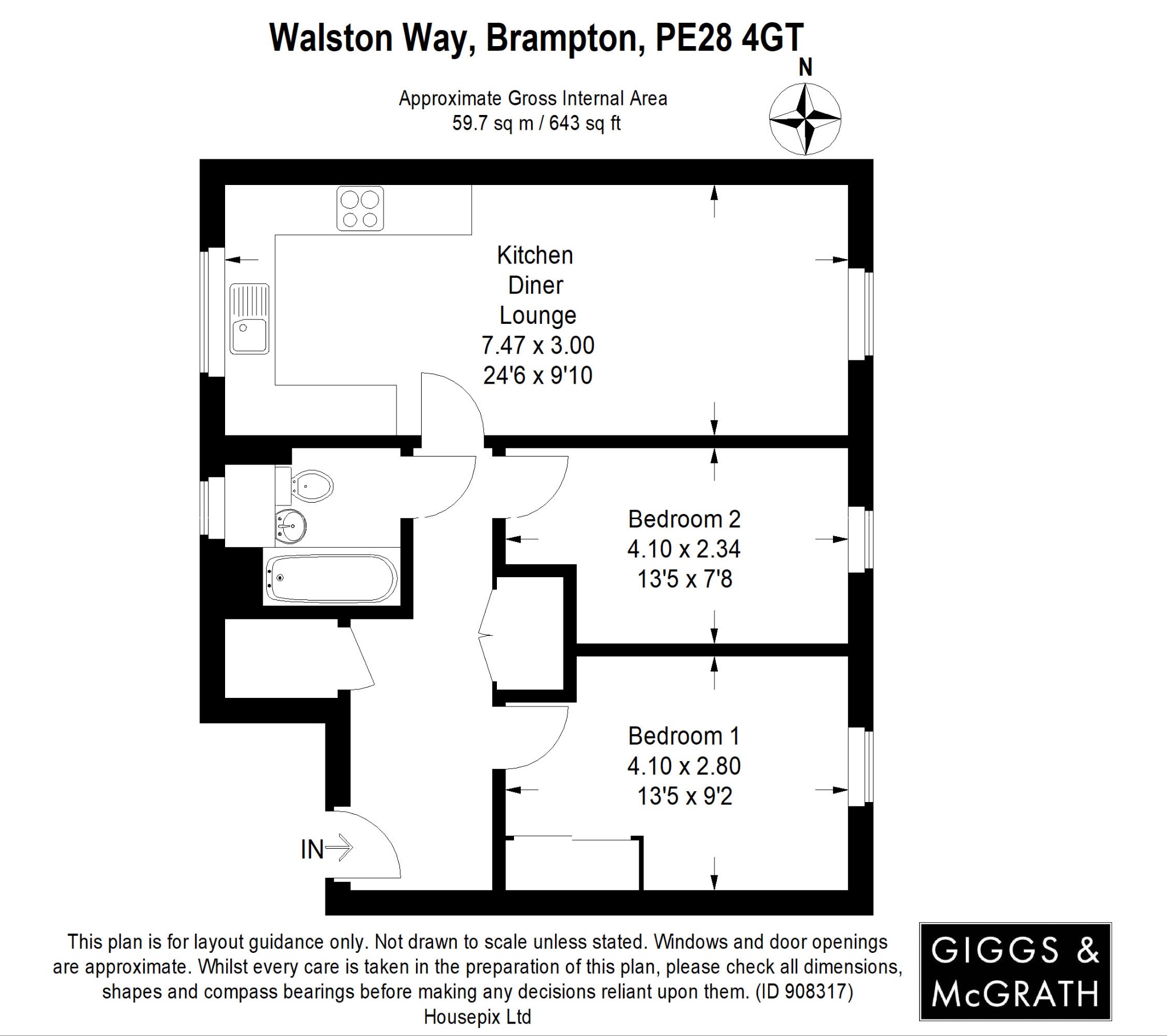 2 bed flat for sale in Walston Way, Huntingdon - Property Floorplan