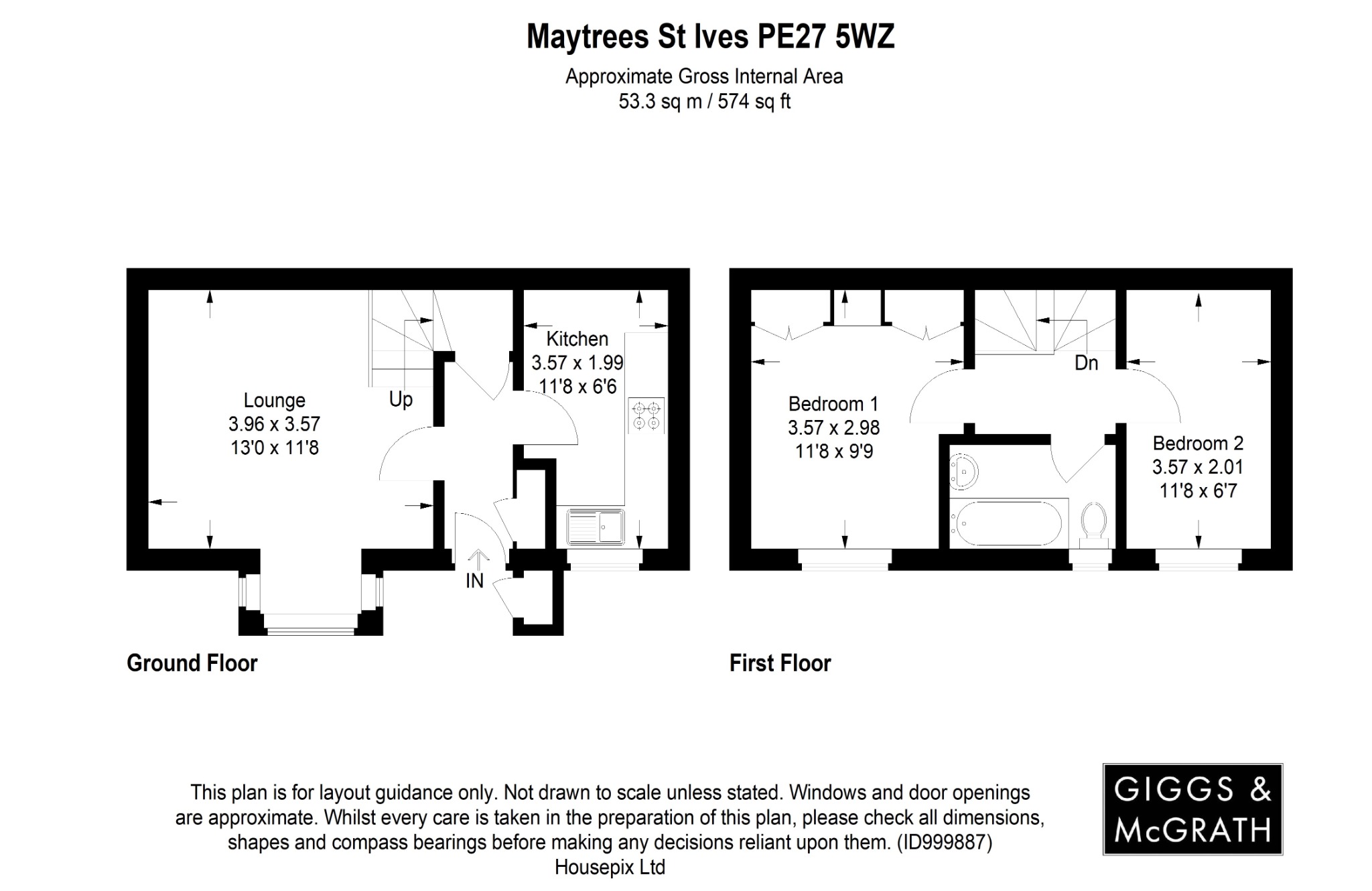 2 bed semi-detached house for sale in Maytrees, St. Ives - Property Floorplan