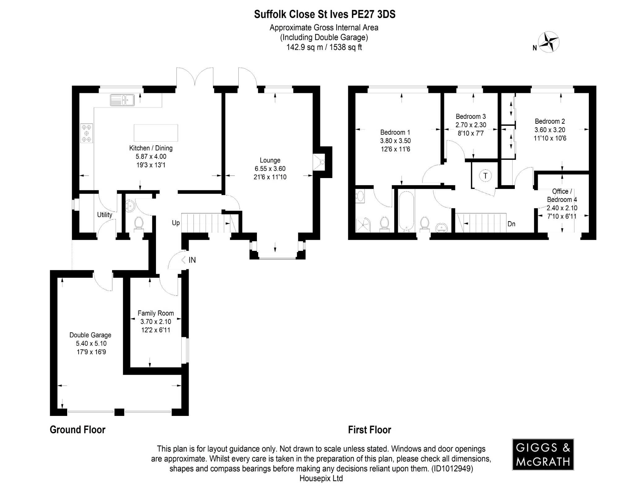4 bed detached house for sale in Suffolk Close, St. Ives - Property Floorplan