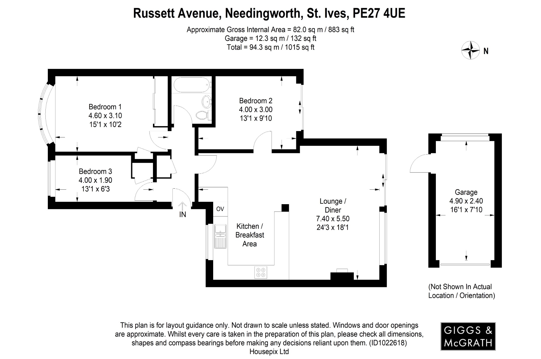 3 bed semi-detached bungalow for sale in Russett Avenue, St. Ives - Property Floorplan