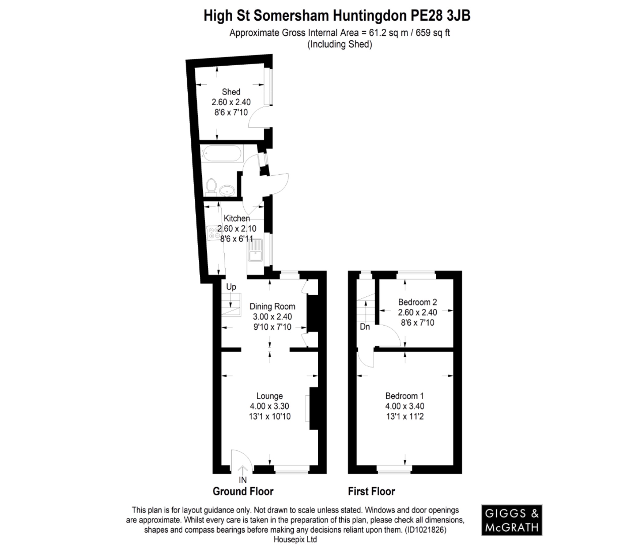 2 bed terraced house for sale in Somersham, Cambridgeshire - Property Floorplan