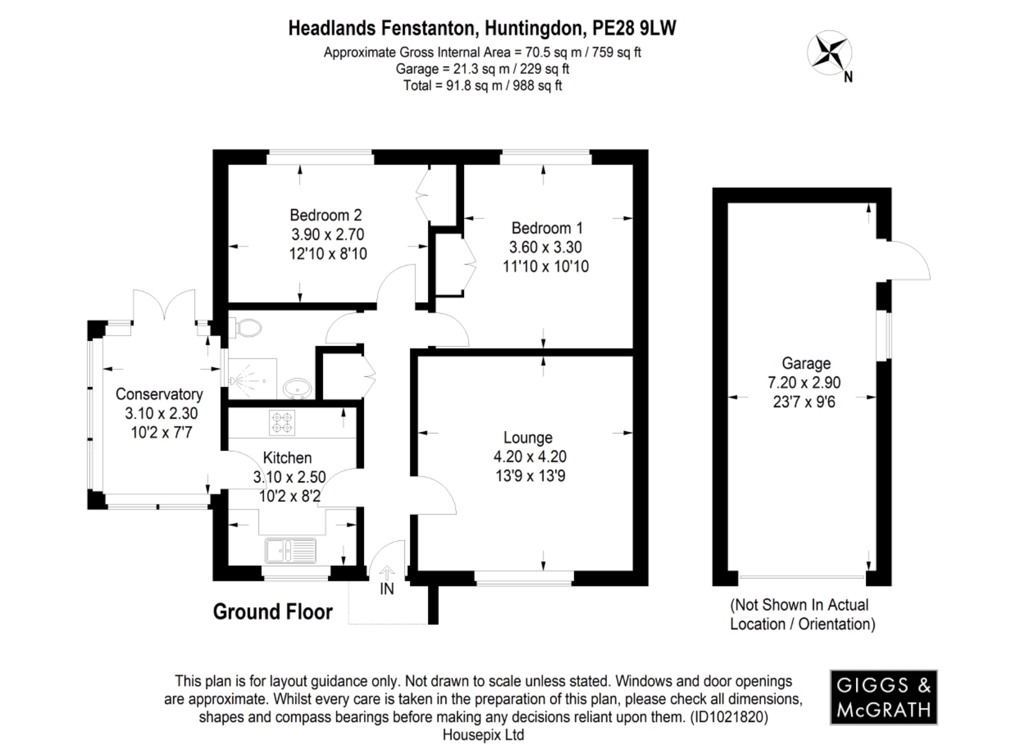 2 bed semi-detached bungalow for sale in Headlands, Huntingdon - Property Floorplan