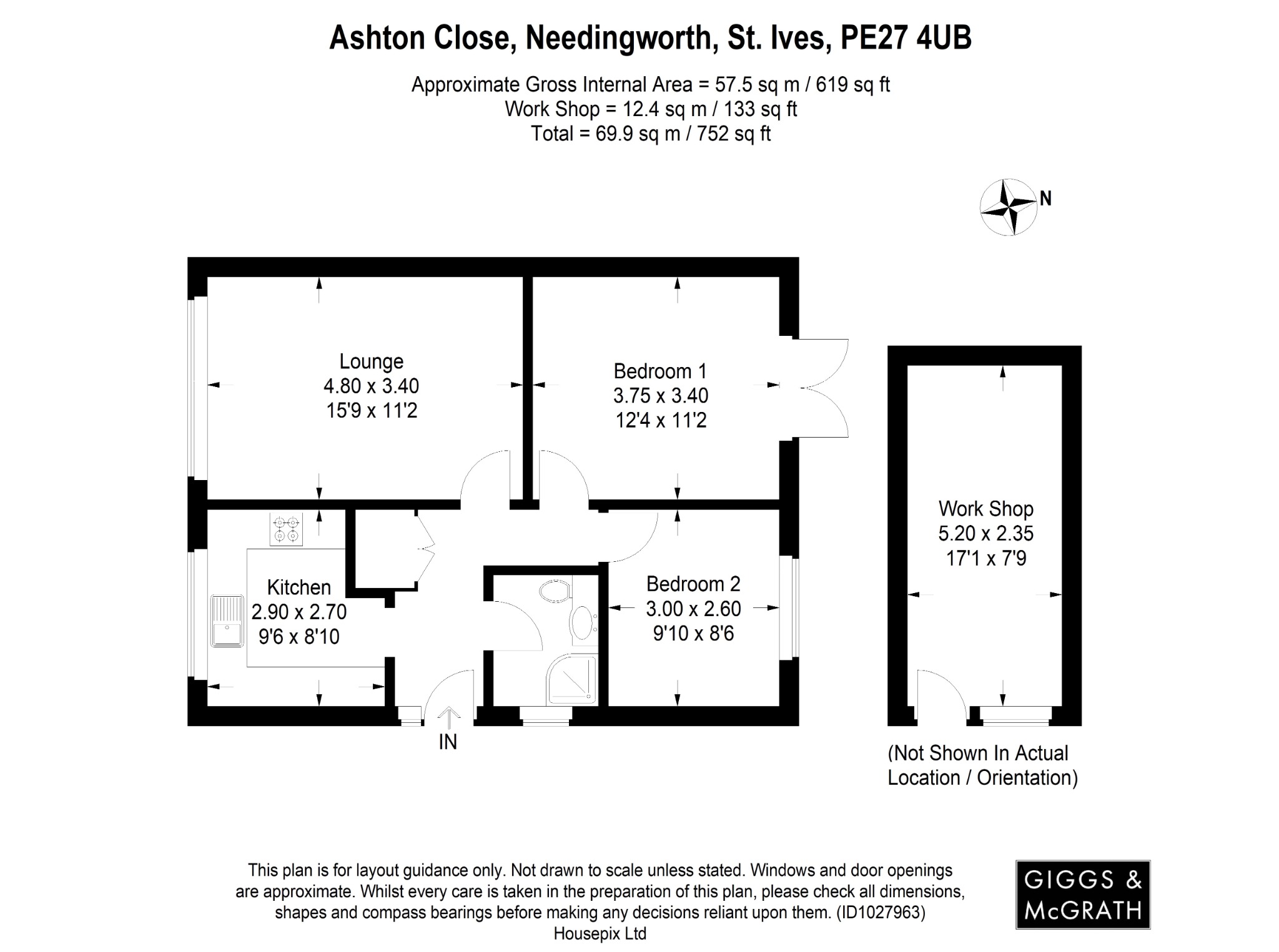 2 bed semi-detached bungalow for sale in Ashton Close, St. Ives - Property Floorplan
