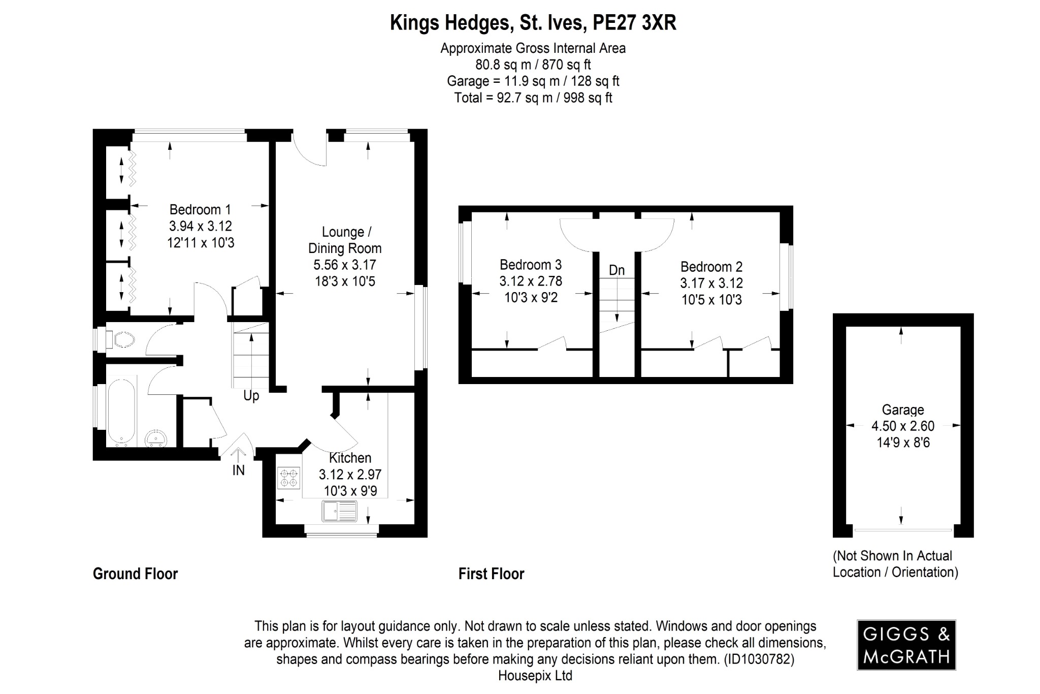 3 bed detached bungalow for sale in Kings Hedges, St. Ives - Property Floorplan