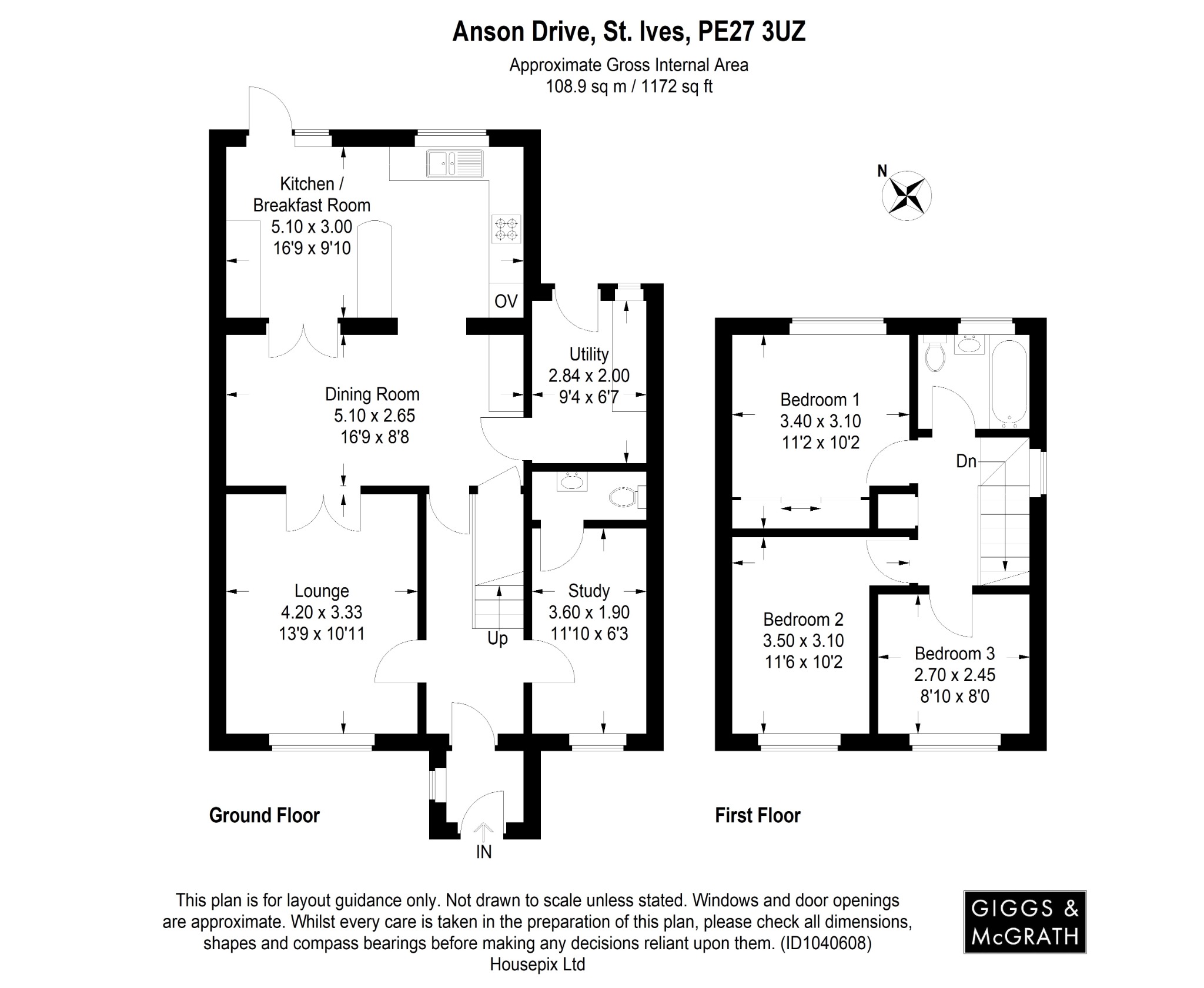 3 bed semi-detached house for sale in Anson Drive, St. Ives - Property Floorplan