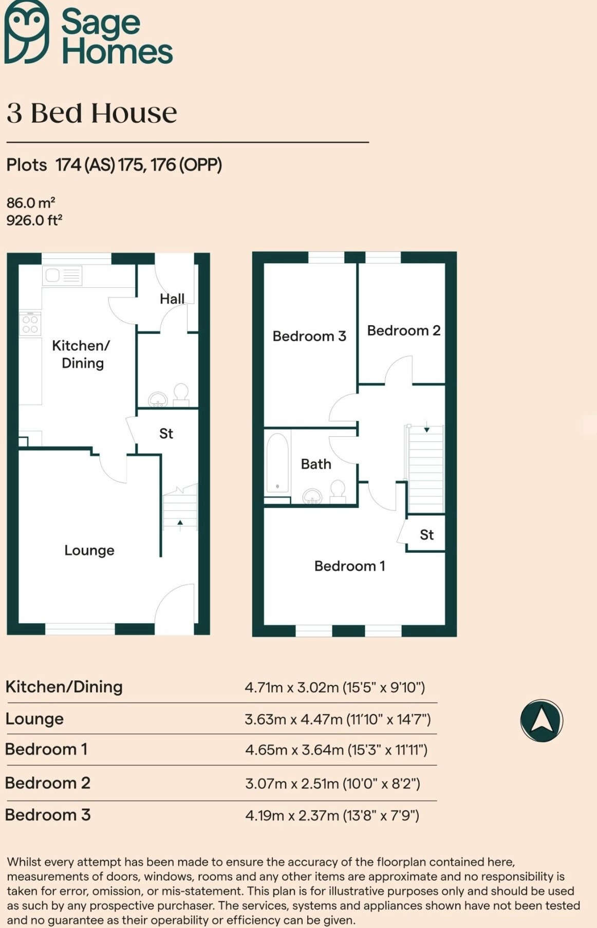 3 bed terraced house for sale in Frost Way, Huntingdon - Property Floorplan