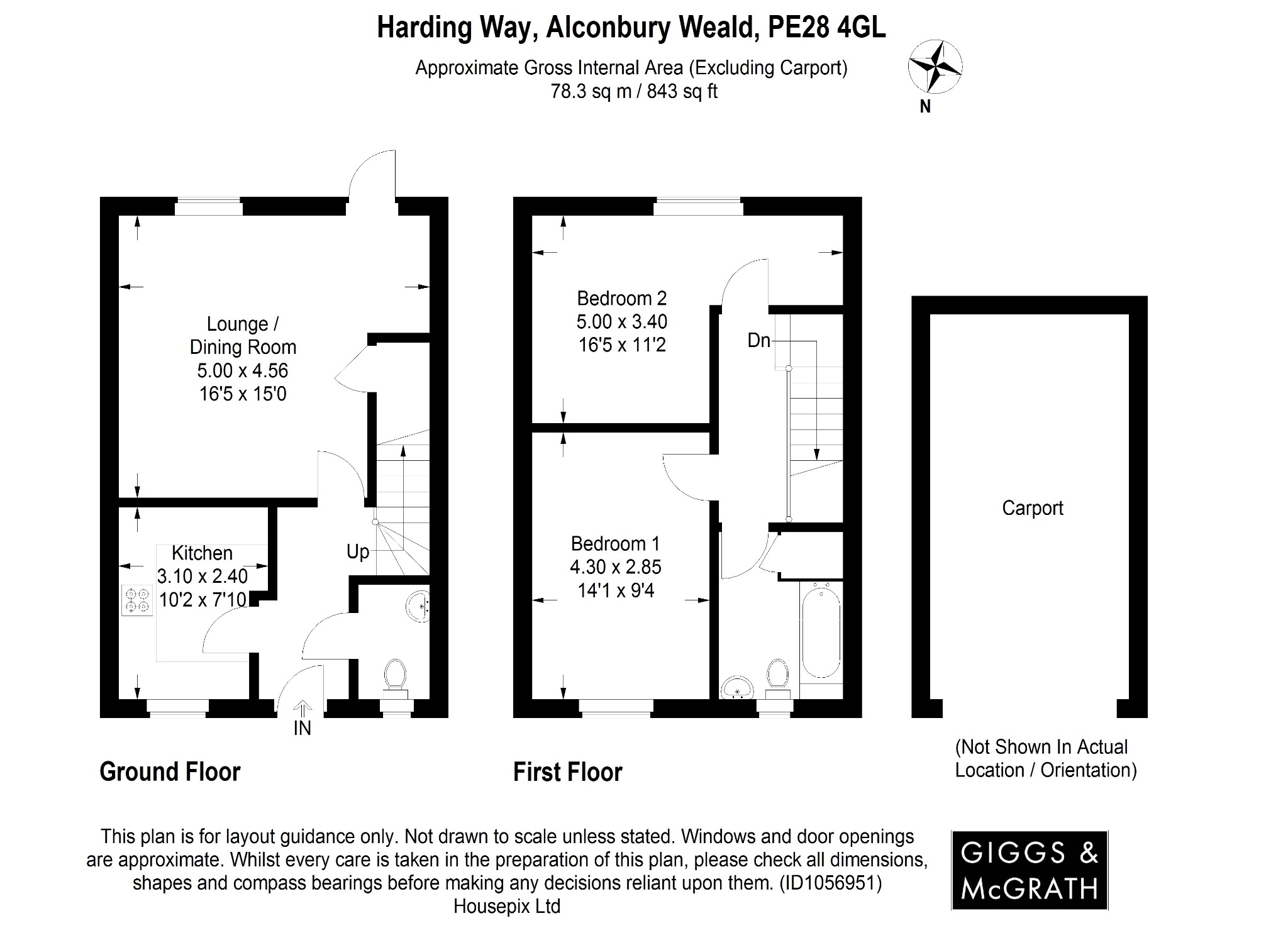 2 bed semi-detached house for sale in Harding Way, Huntingdon - Property Floorplan