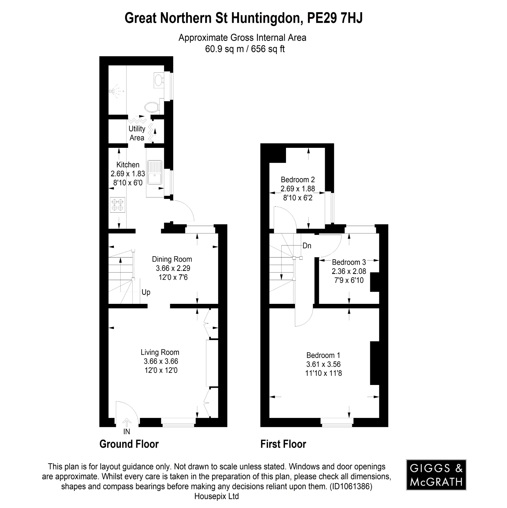 3 bed terraced house for sale in Great Northern Street, Huntingdon - Property Floorplan