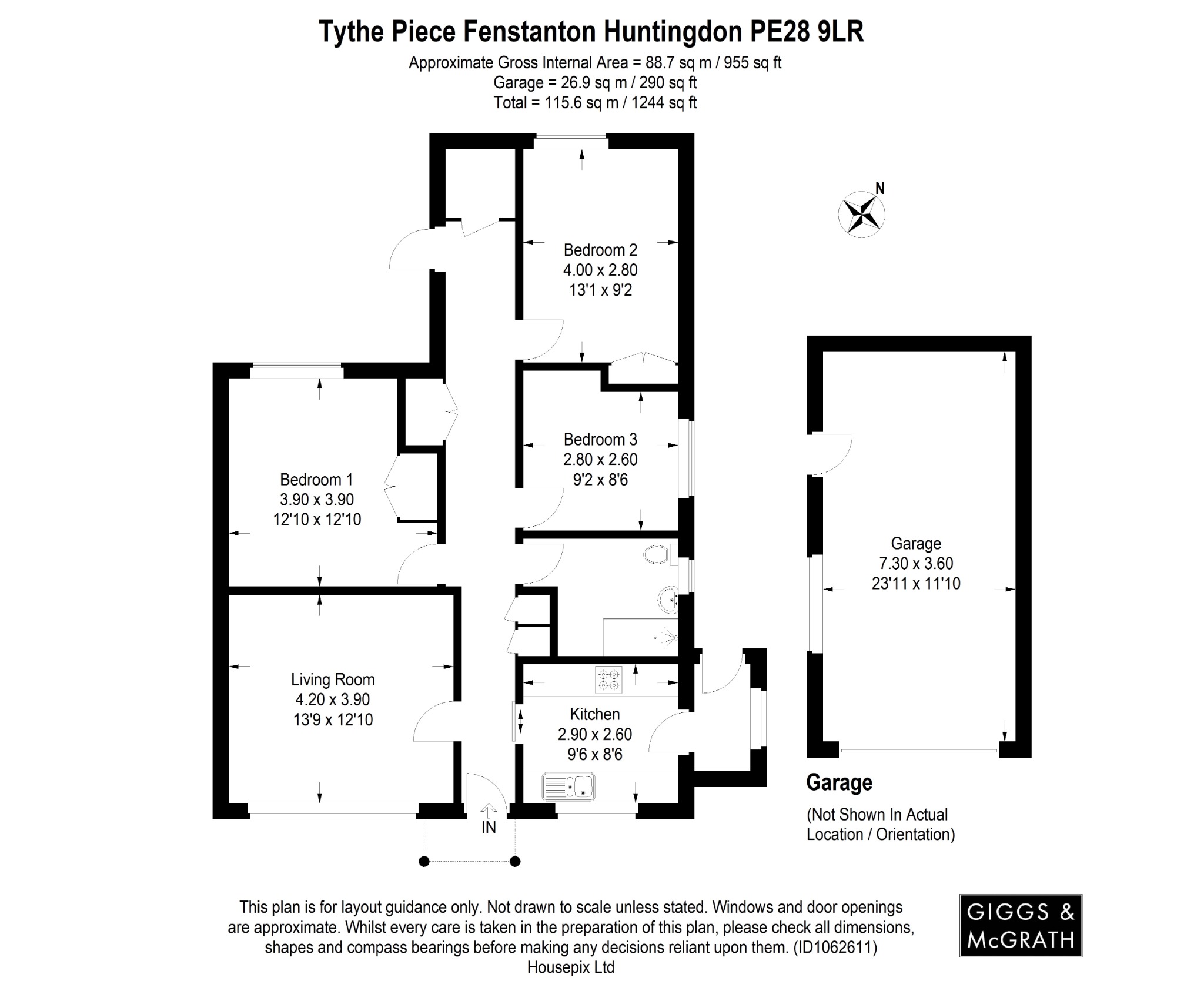 3 bed bungalow for sale in Tythe Piece, Huntingdon - Property Floorplan
