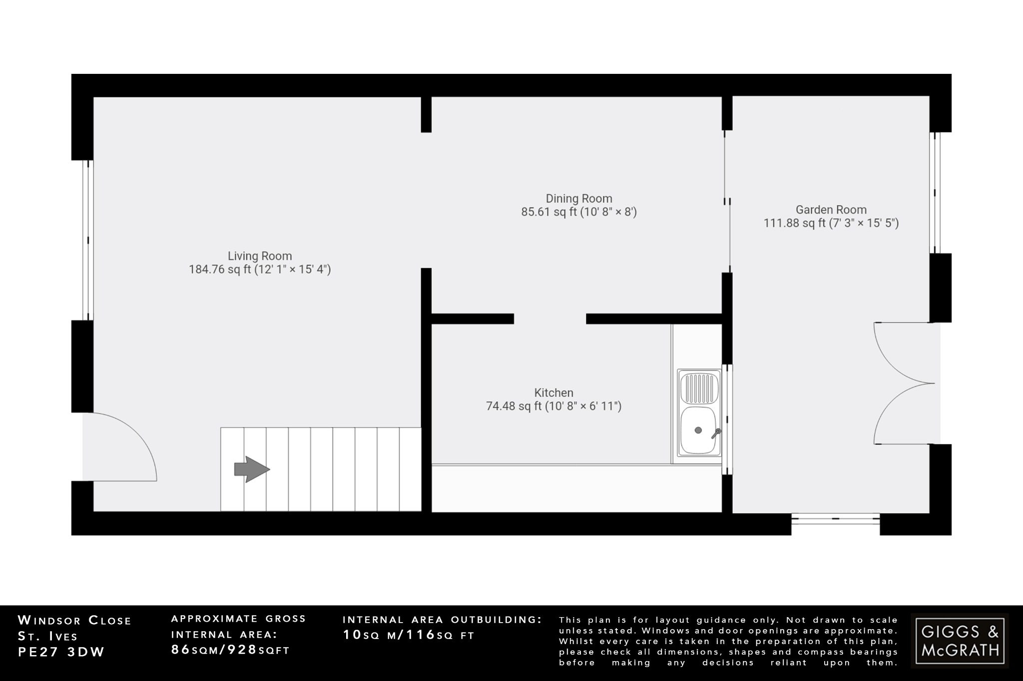 3 bed terraced house for sale in Windsor Close, St. Ives - Property Floorplan