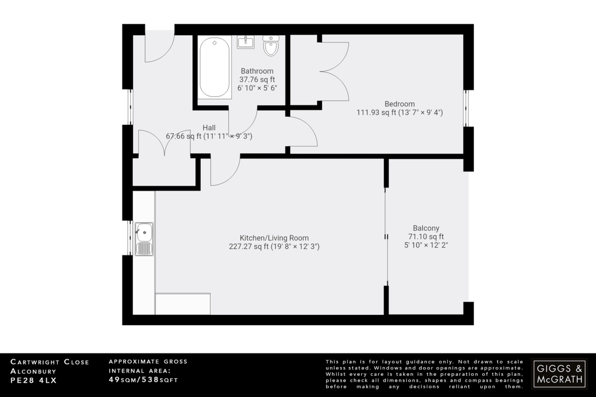 1 bed ground floor flat for sale in Cartwright Close, Huntingdon - Property Floorplan