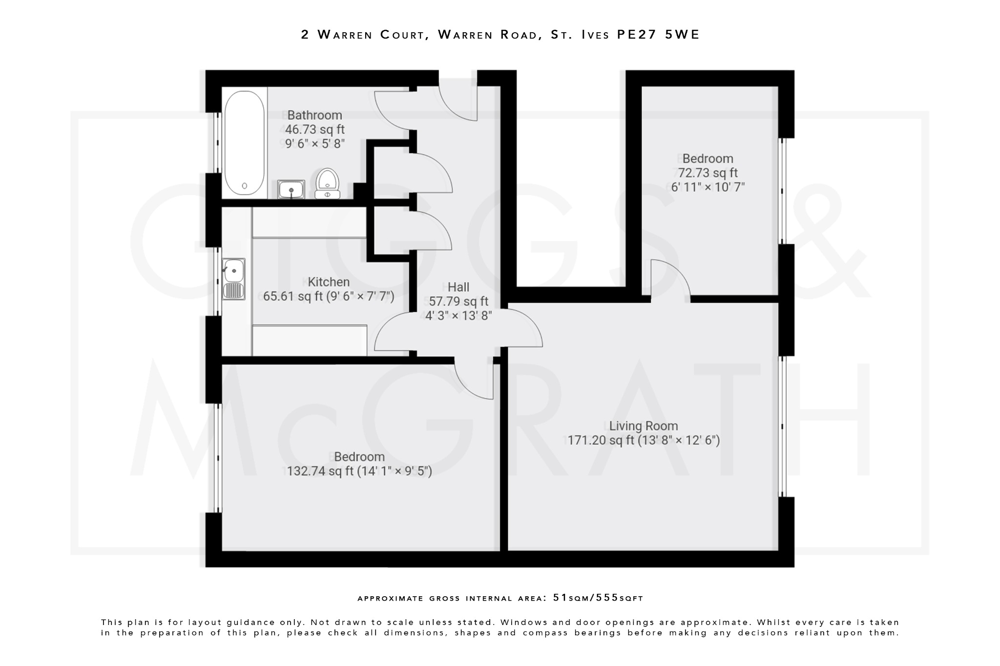 2 bed ground floor flat for sale in Warren Road, St. Ives - Property Floorplan