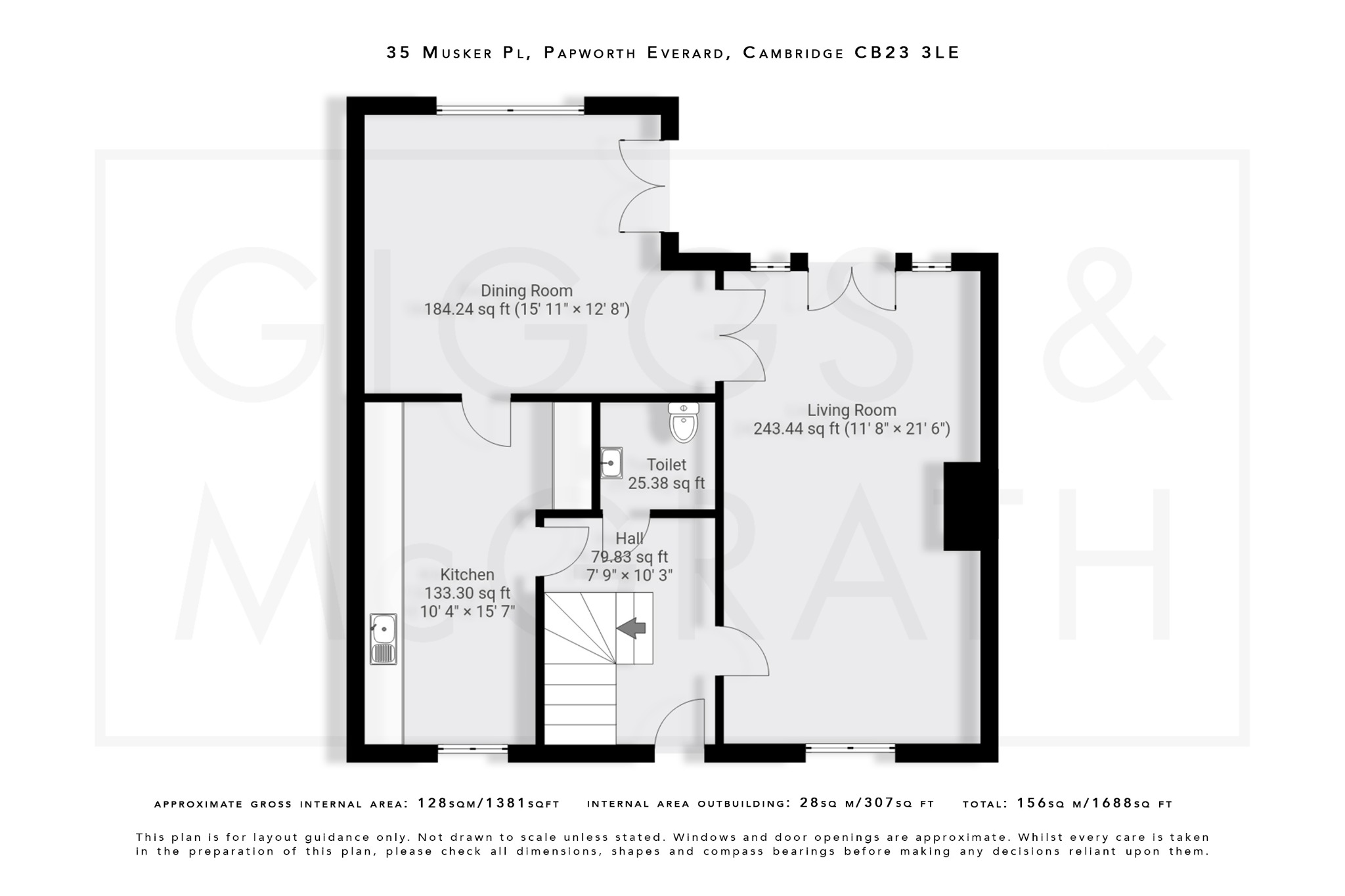 3 bed link detached house for sale in Musker Place, Cambridgeshire - Property Floorplan