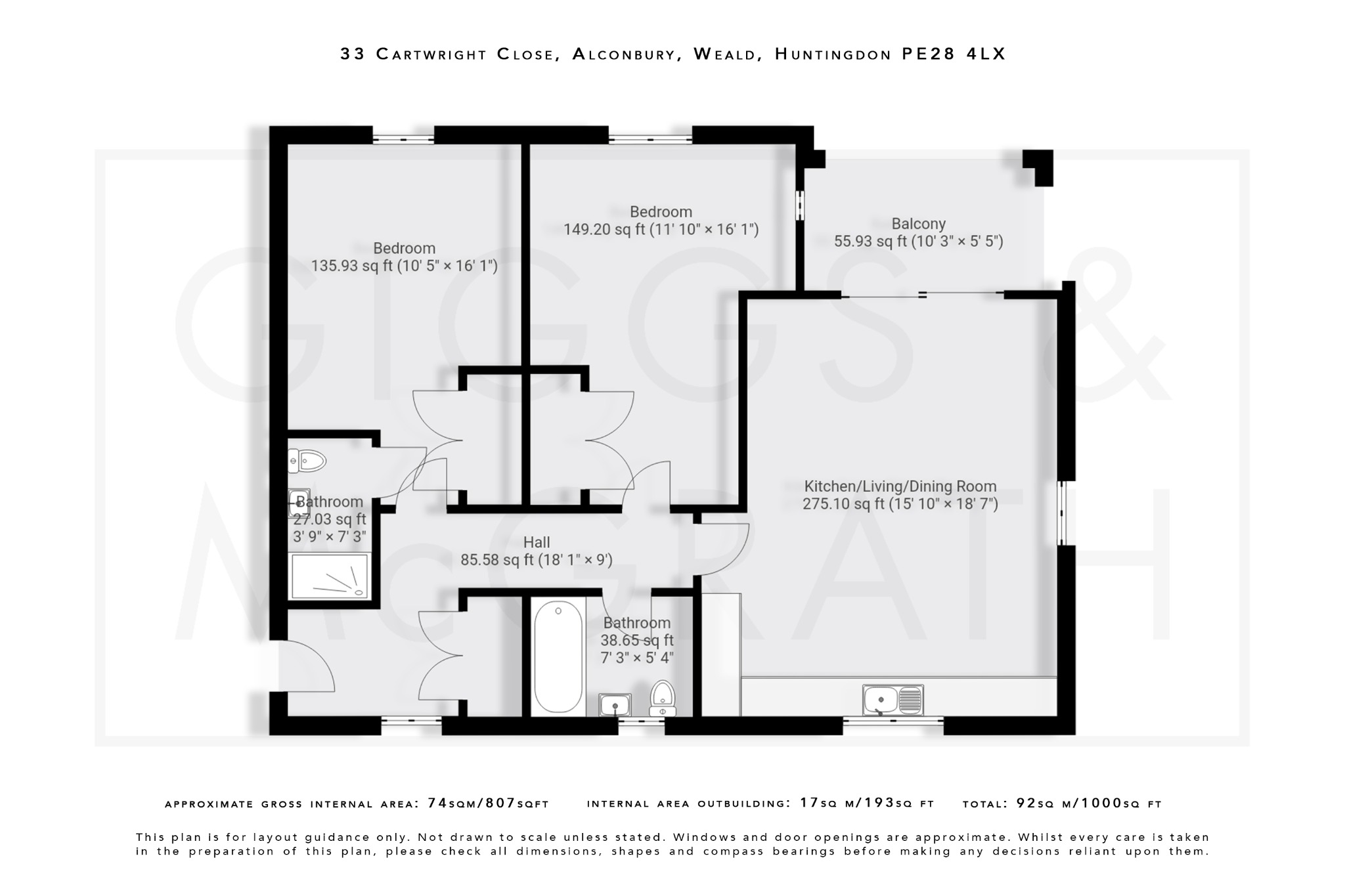2 bed flat for sale in Cartwright Close, Cambridgeshire - Property Floorplan
