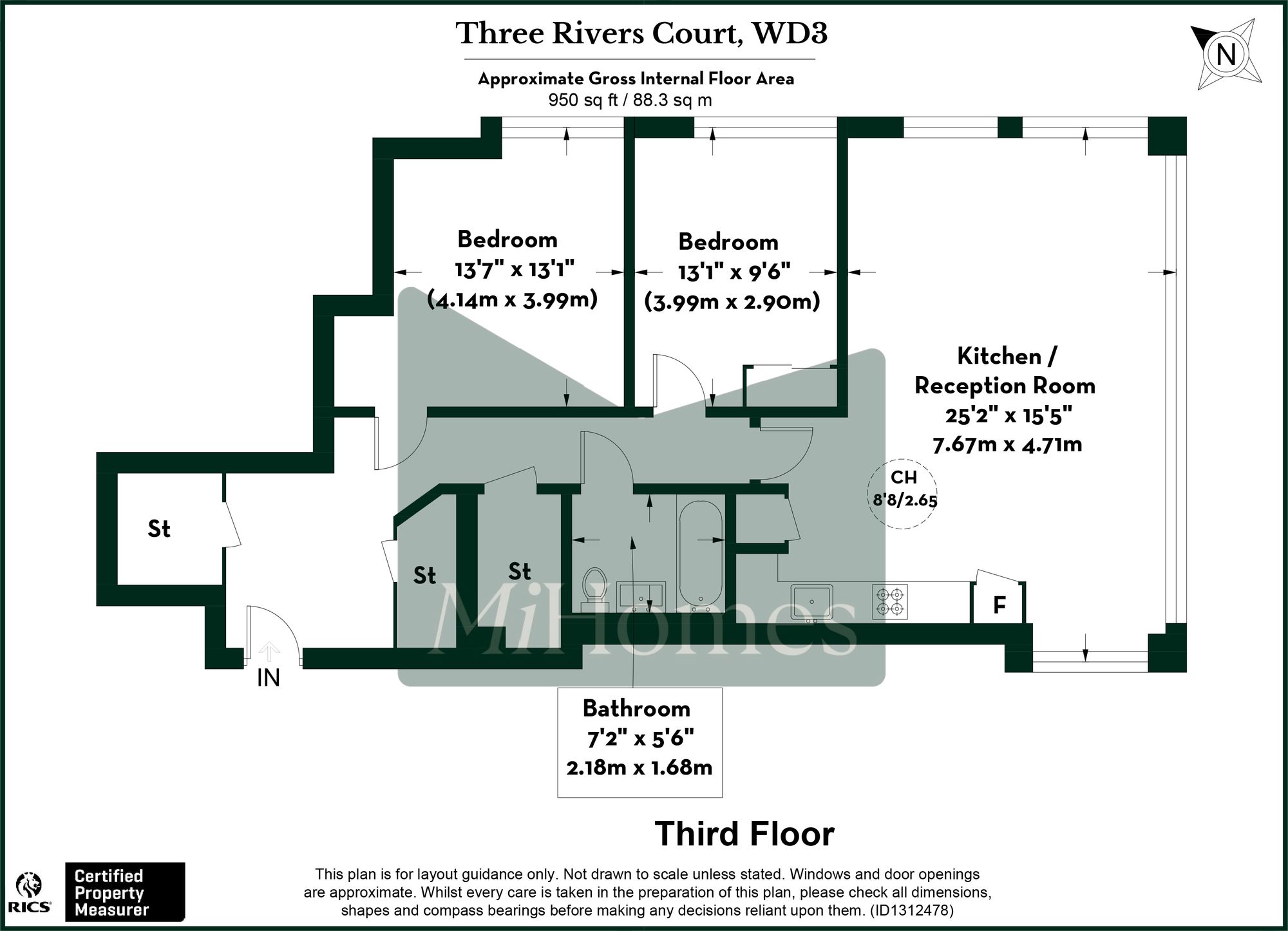 2 bed flat to rent in Homestead Road, Drake House, WD3 - Property floorplan