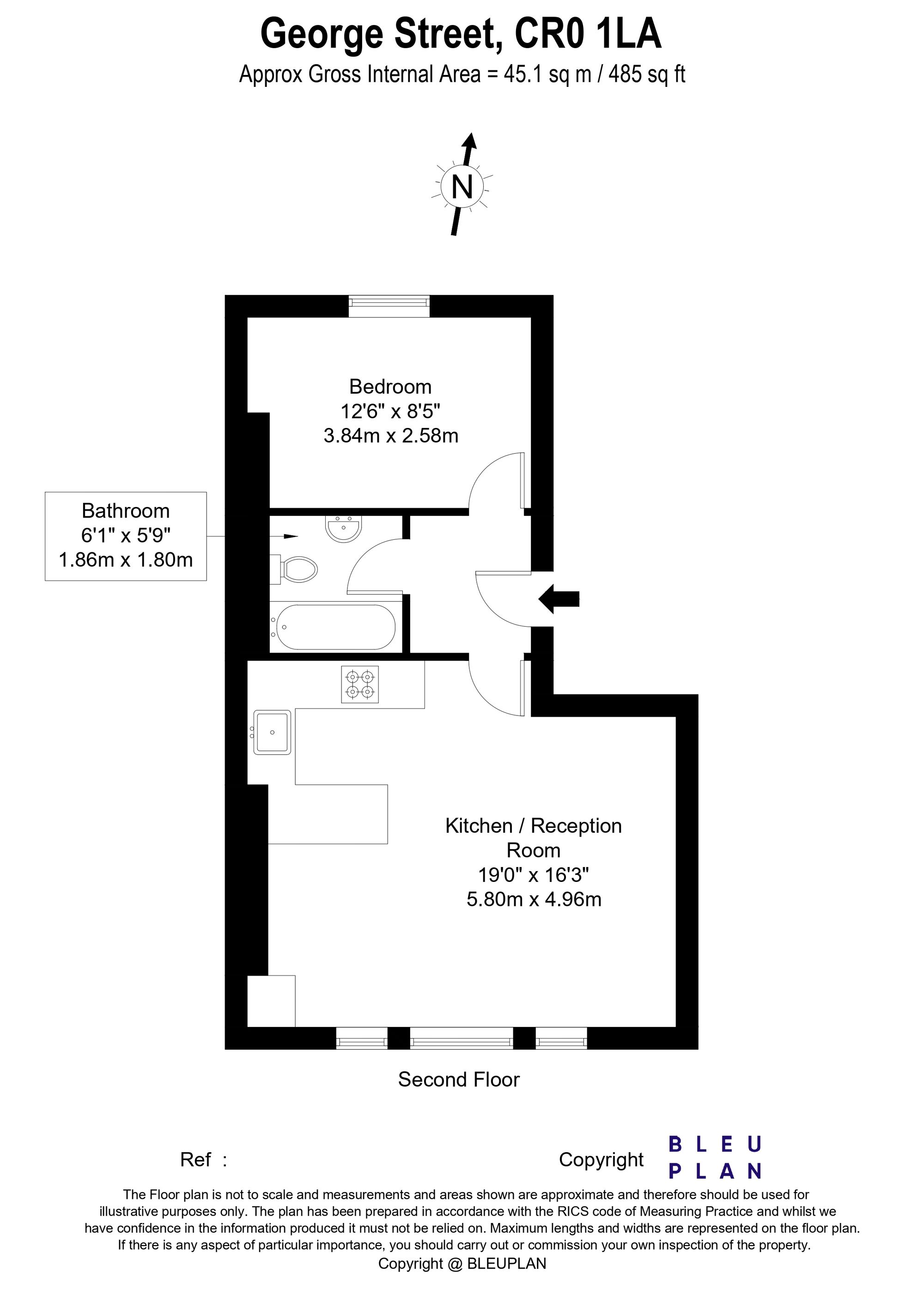 1 bed flat to rent in George Street, Croydon - Property floorplan