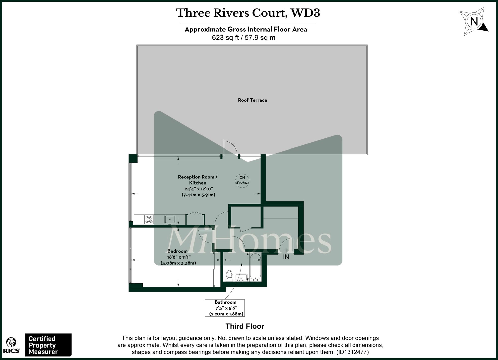 1 bed flat to rent in Homestead Road, Drake House, WD3 - Property floorplan