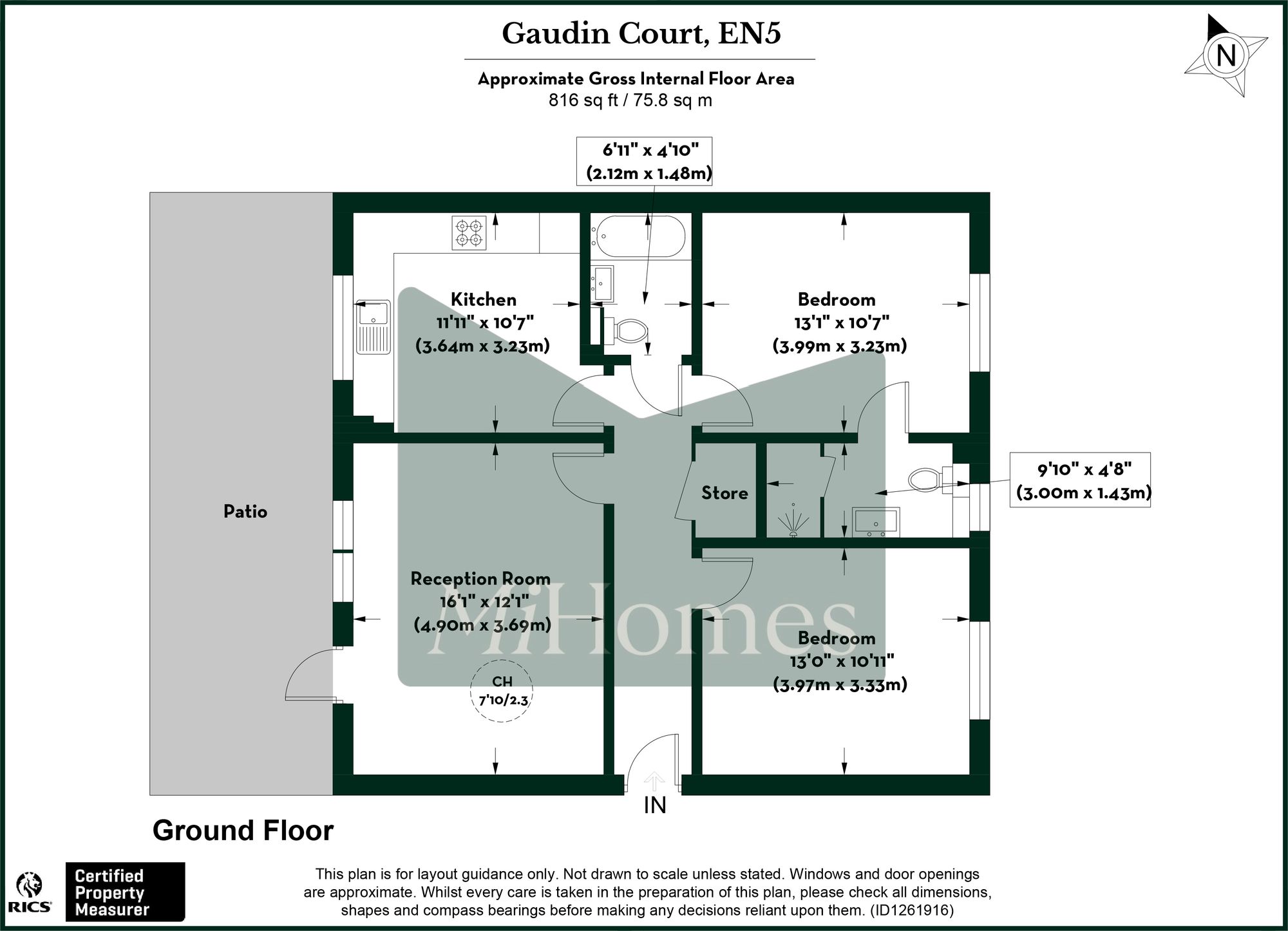 2 bed flat for sale in Elland Close, Gaudin Court, EN5 - Property floorplan