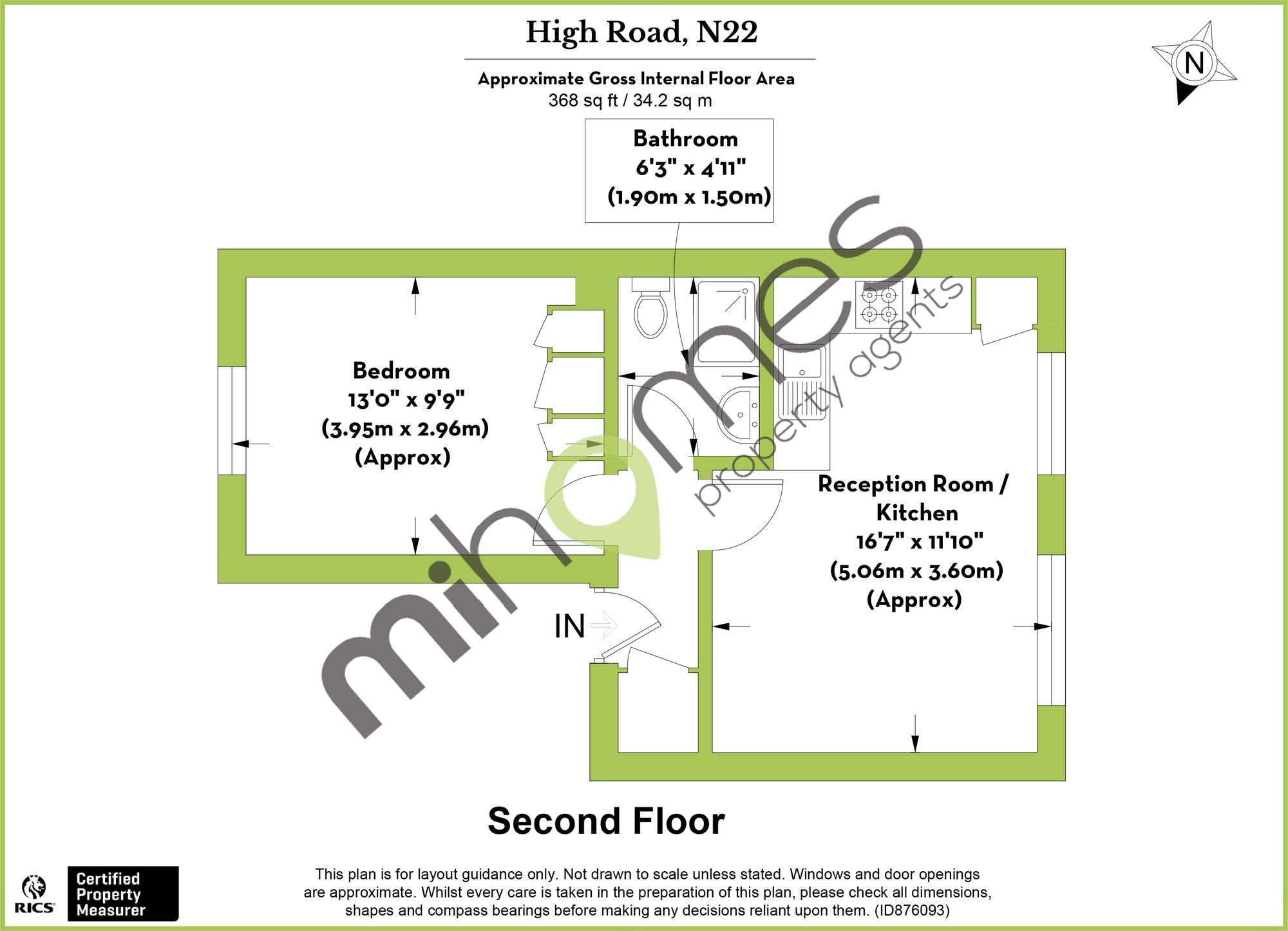 1 bed flat to rent in High Road, London, N22 - Property floorplan