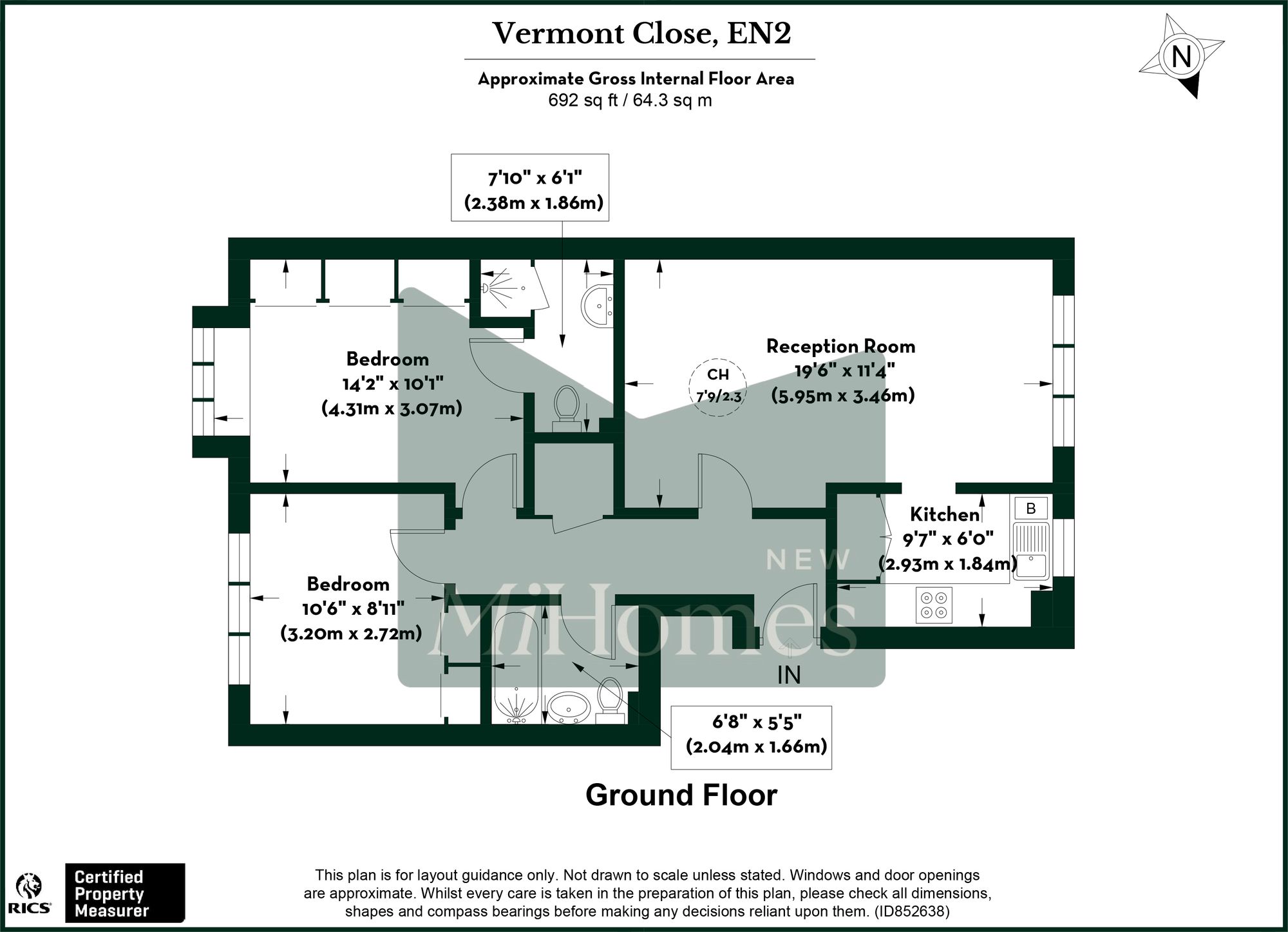 2 bed flat to rent in Waverley Road, Enfield, EN2 - Property floorplan