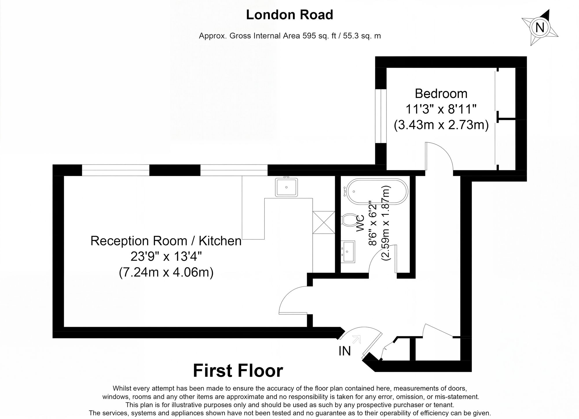 1 bed flat to rent in London Road, Enfield, EN2 - Property floorplan