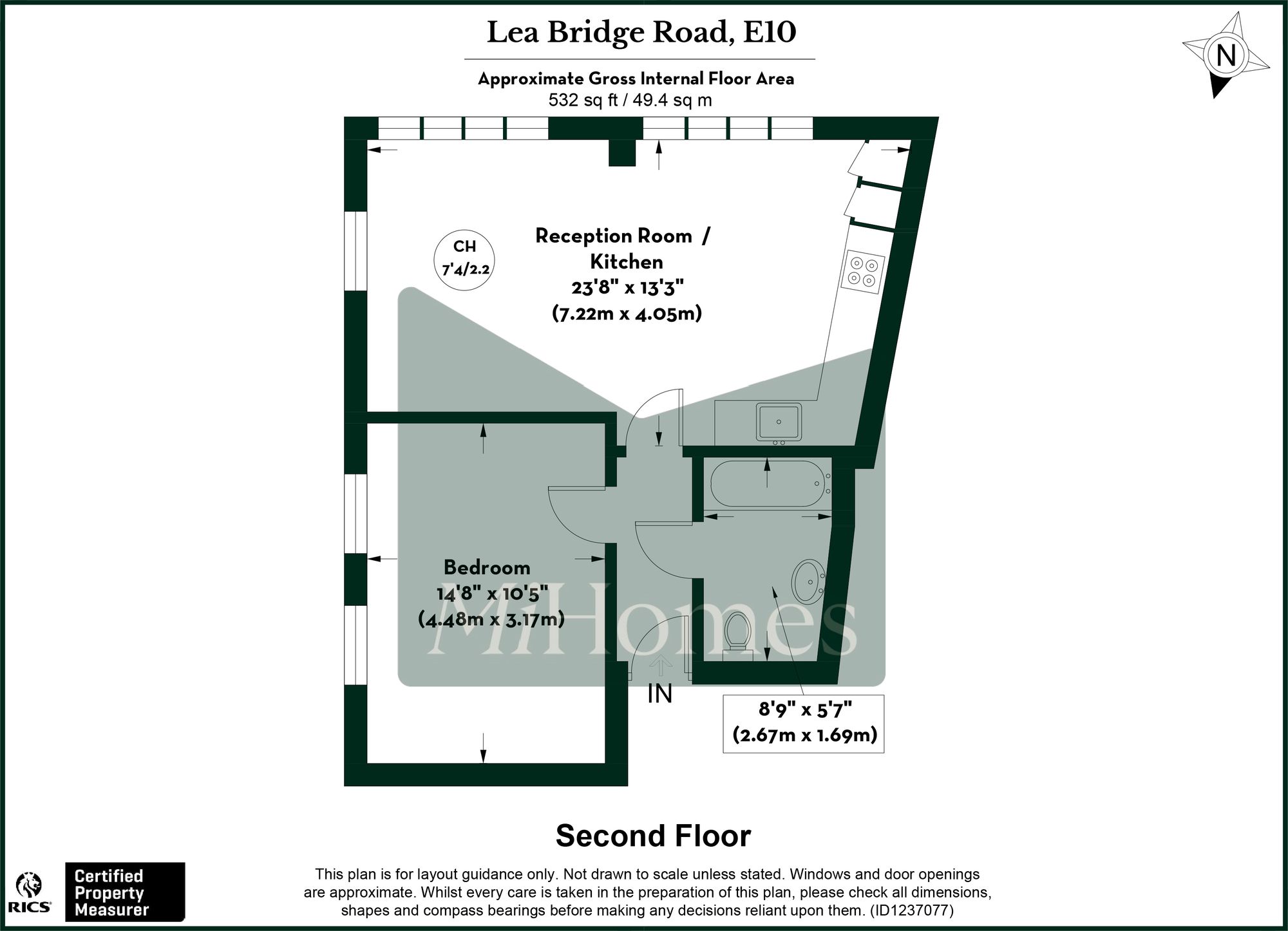 1 bed flat to rent in Lea Bridge Road, London, E10 - Property floorplan