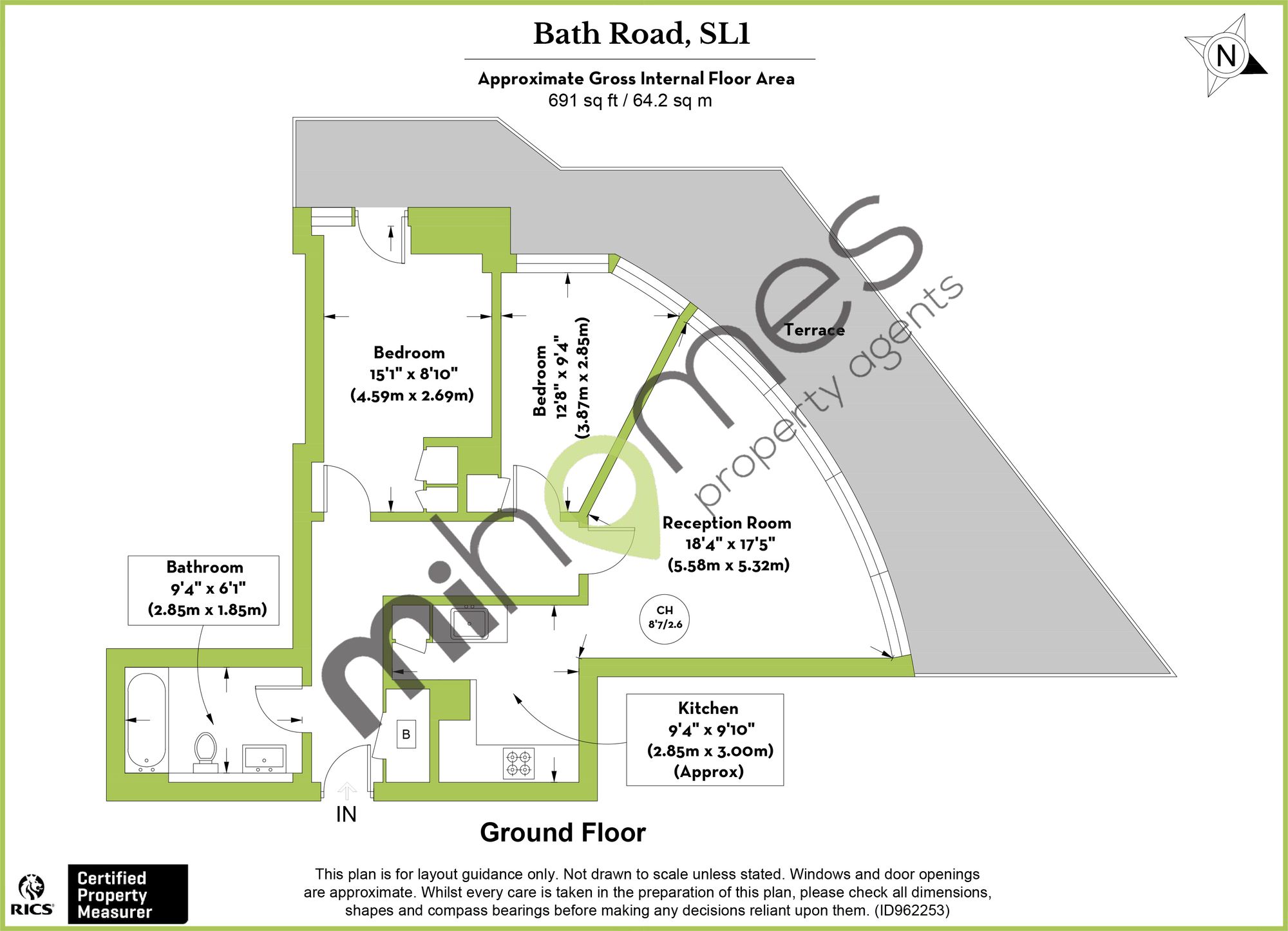2 bed flat to rent in Bath Road, Slough, SL1 - Property floorplan