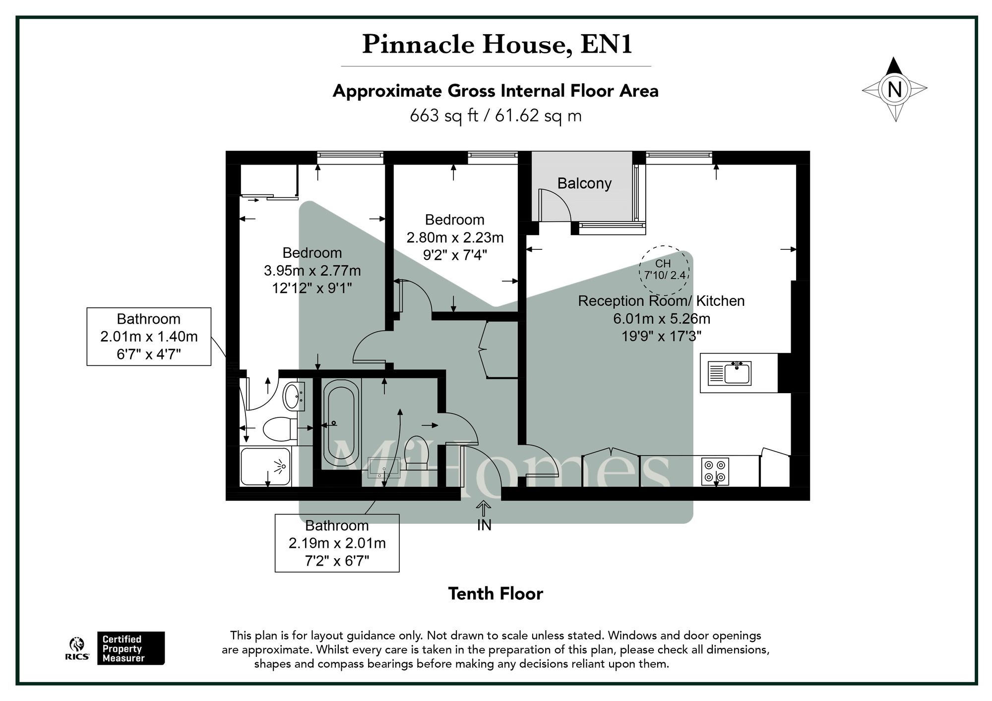 2 bed flat for sale in Southbury Road, Enfield, EN1 - Property floorplan