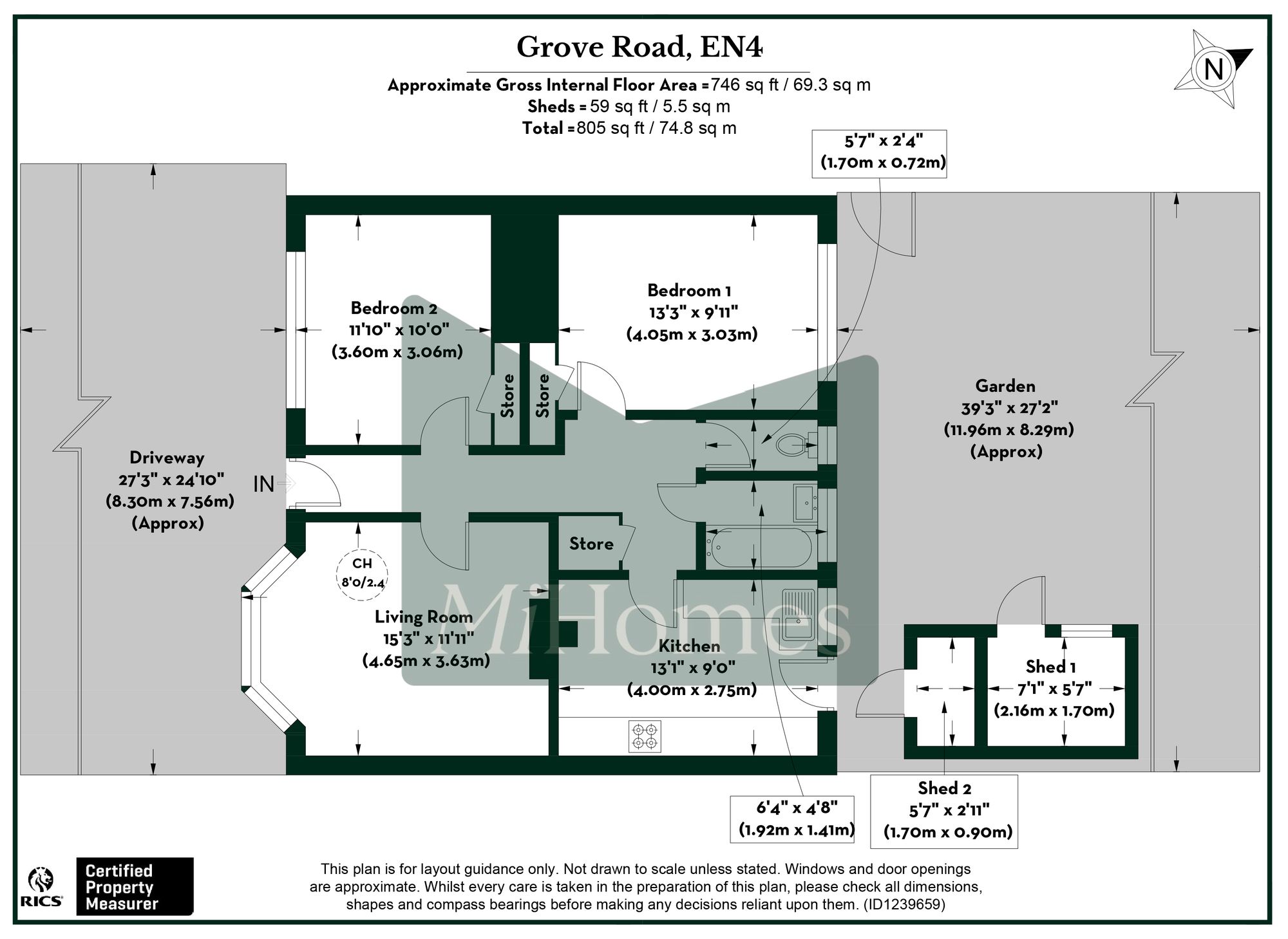 2 bed flat for sale in Grove Road, Cockfosters, EN4 - Property floorplan