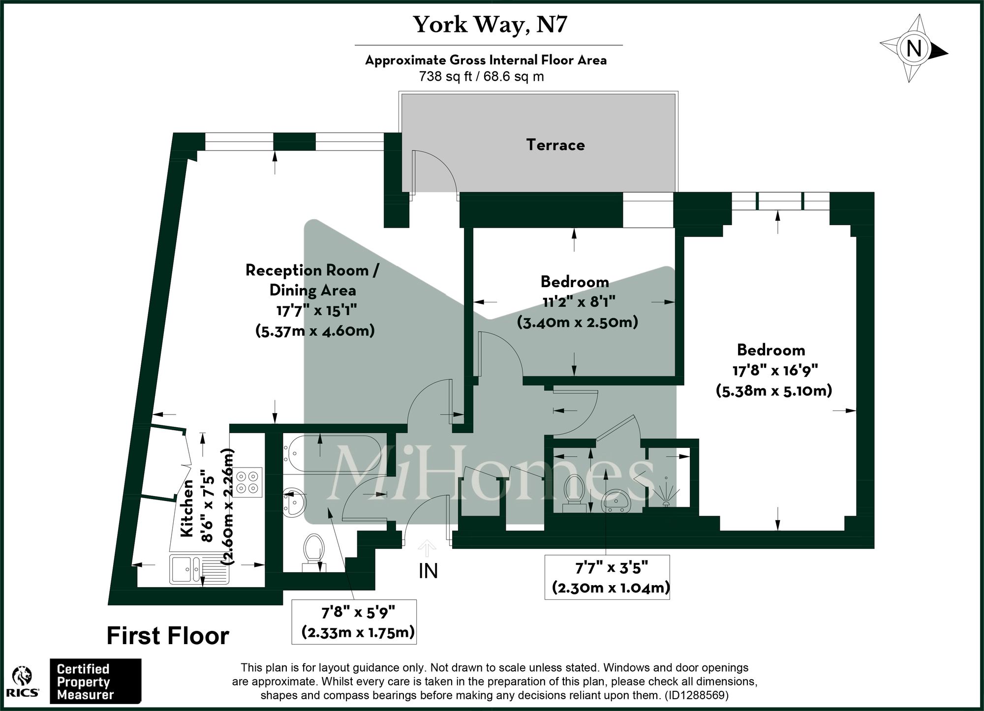 2 bed flat for sale in York Way, London, N7 - Property floorplan