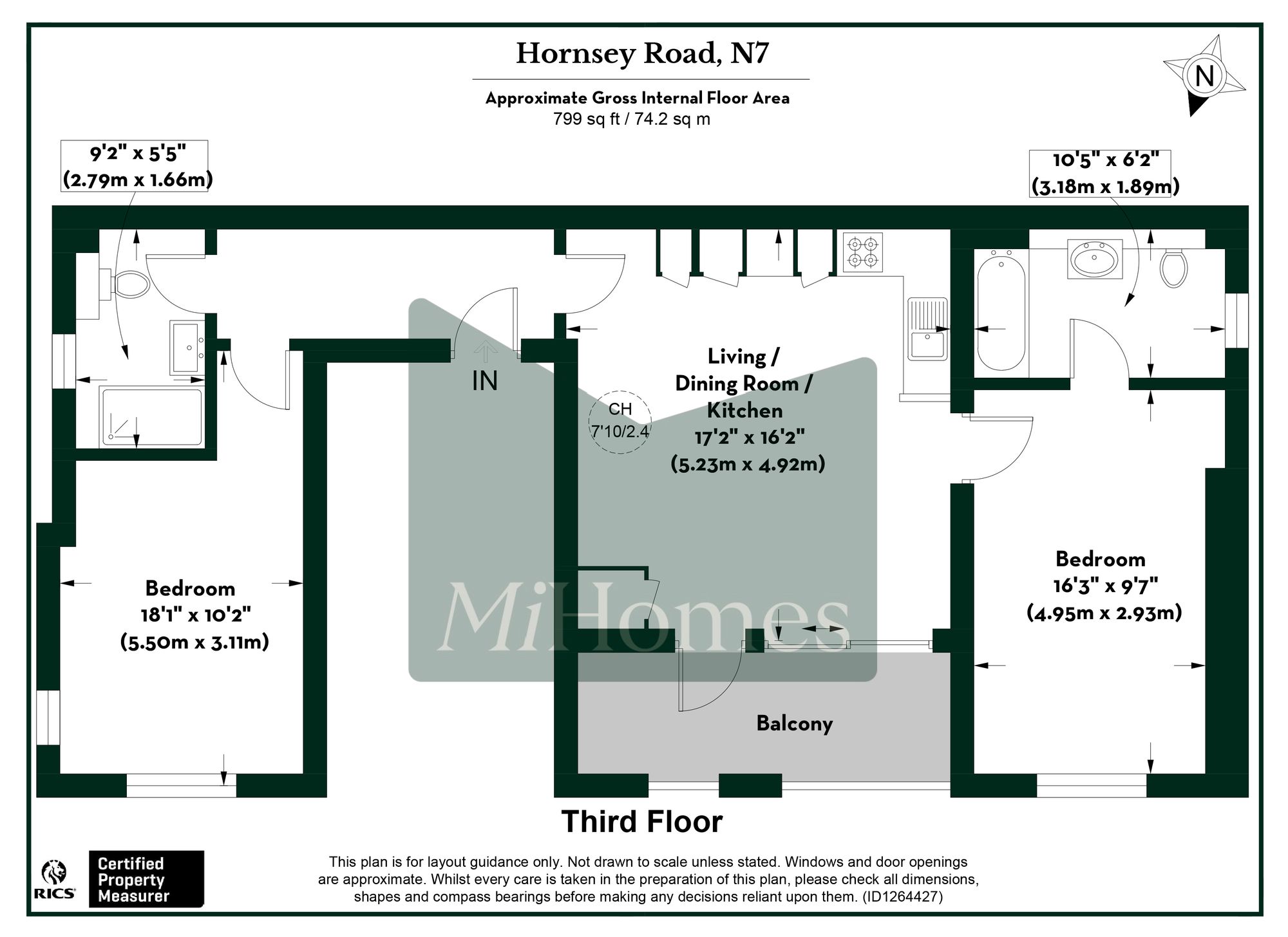 2 bed flat for sale in Hornsey Road, London, N7 - Property floorplan