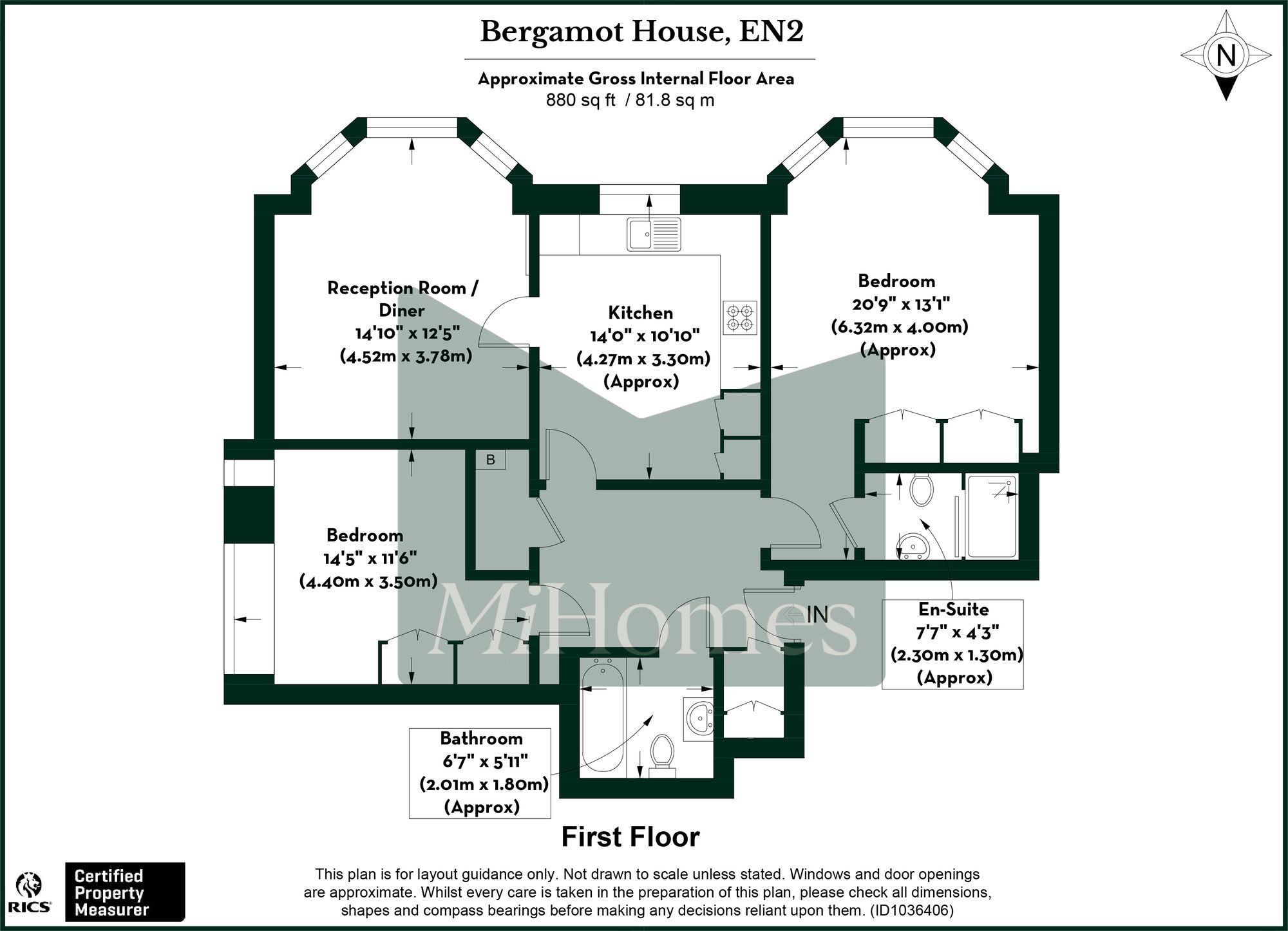 2 bed flat to rent in Rowantree Road, EN2 - Property floorplan